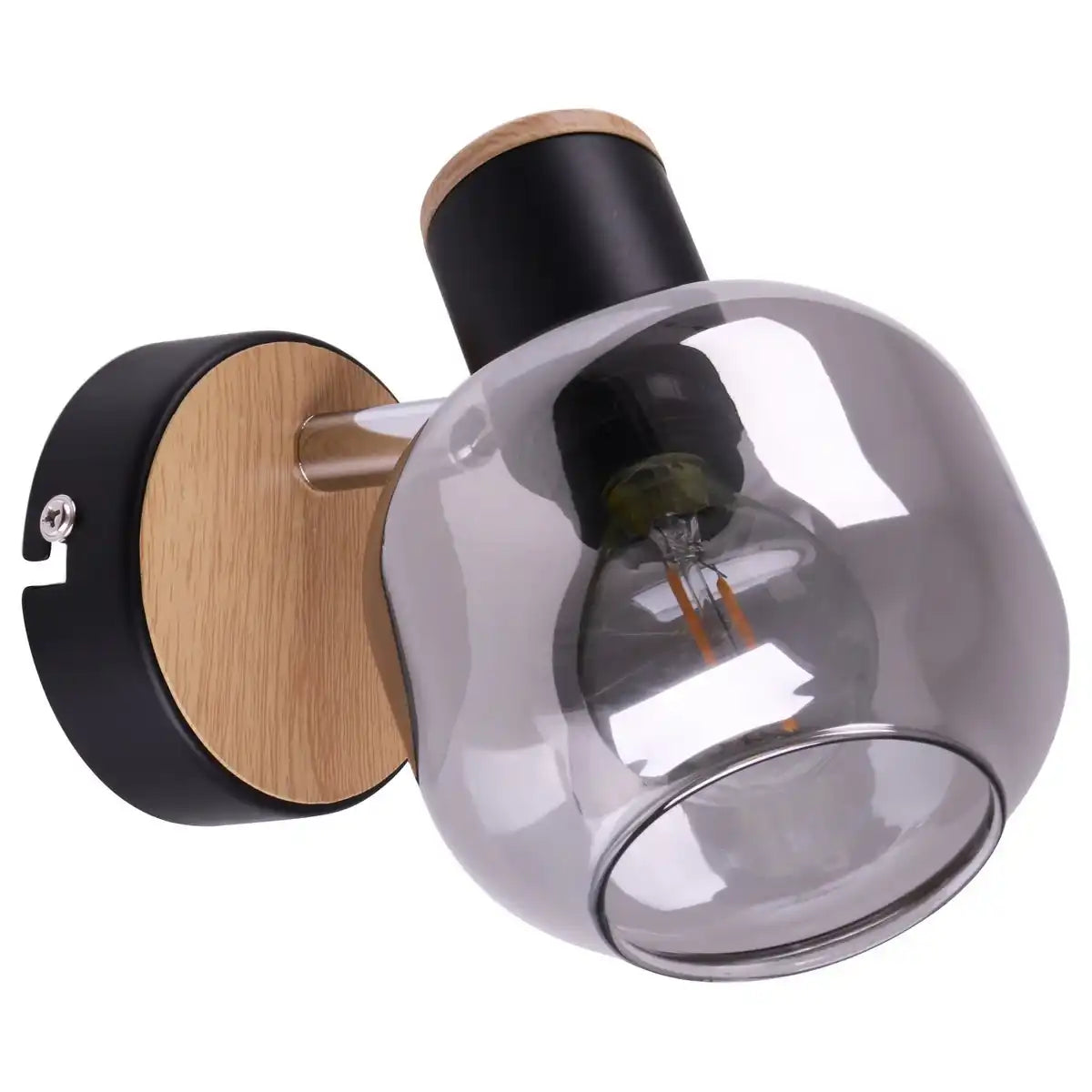 Glas-Wand Spot "FUMOSO", Wandlampe aus Metall und Rauchglas in Schwarz, und Natur, mit E14-Fassung, für Esszimmer, Wohnzimmer, Diele oder Büro, Leuchte für Wohnzimmer, Esszimmer, Flur oder Diele 16 x 14 cm