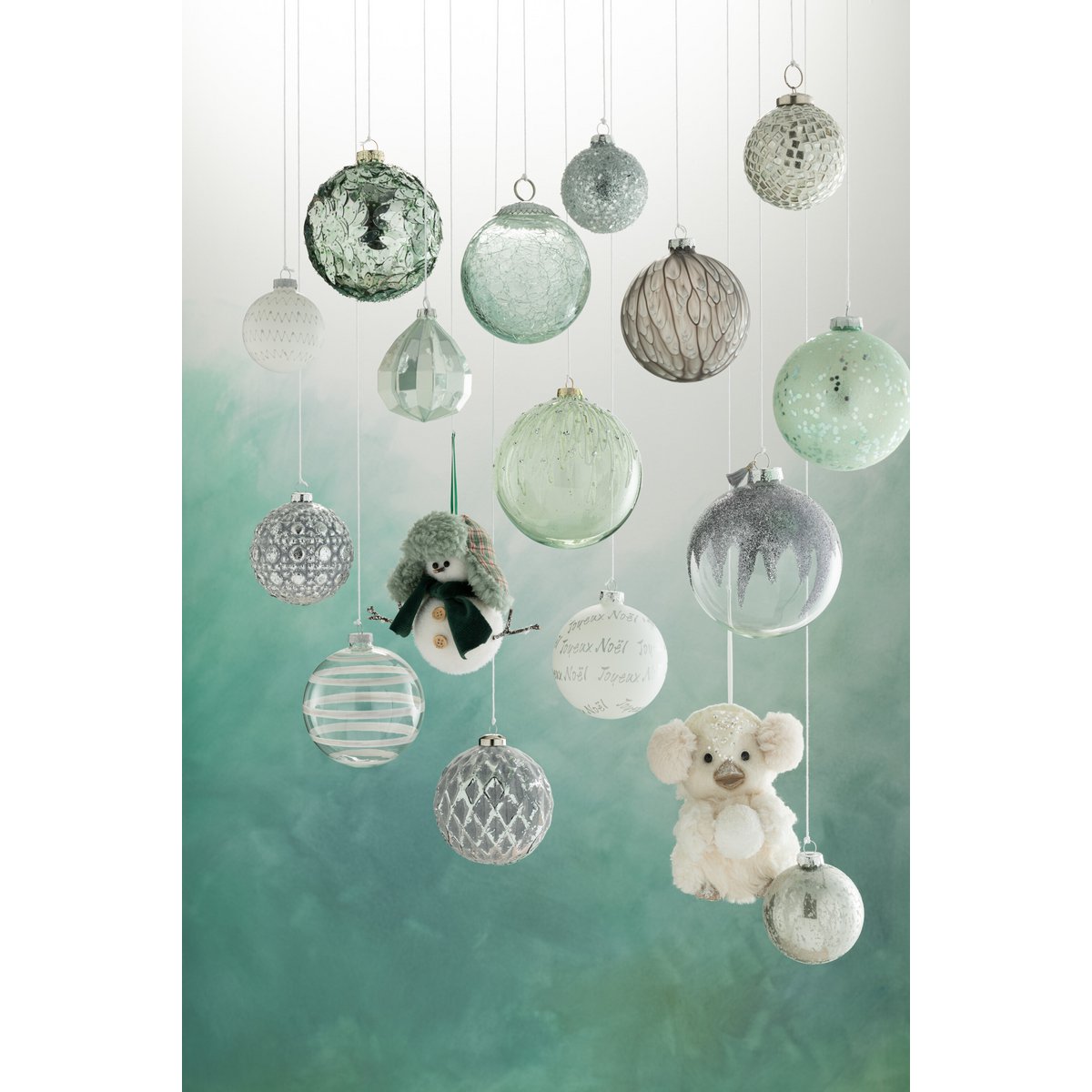 J-Line Box mit 8 Weihnachtskugeln, rundes Muster, Glas, Antikgrau, klein, 8 cm