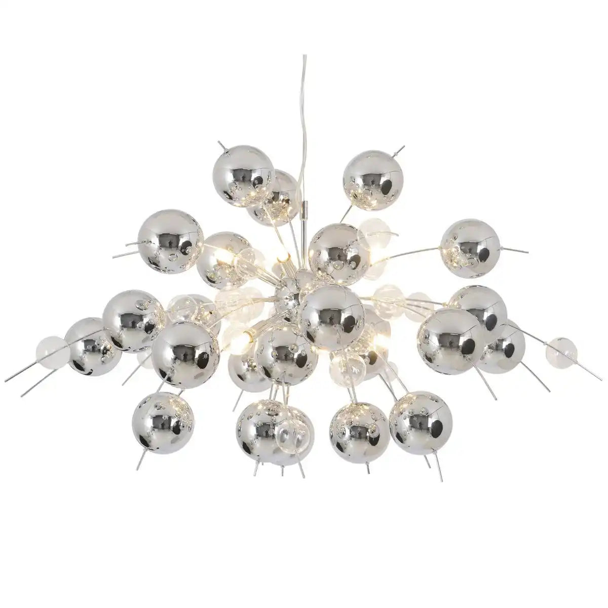 Pendelleuchte "EXPLOSION" chrom aus Metall und Glas, G9 Fassungen, Hängelampe für Esszimmer, Wohnzimmer, Diele oder Büro, Øca. 98 cm