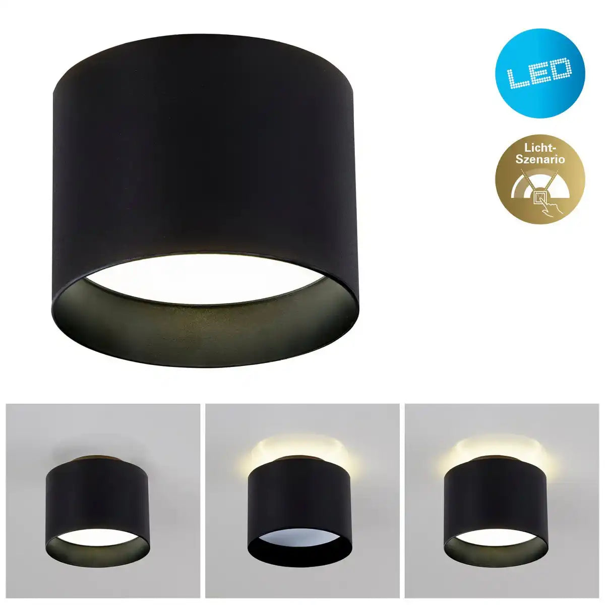 LED Spot "TRIOS" Ø 10 cm schwarz, aus Metall und Kunststoff mit integrierten LEDs