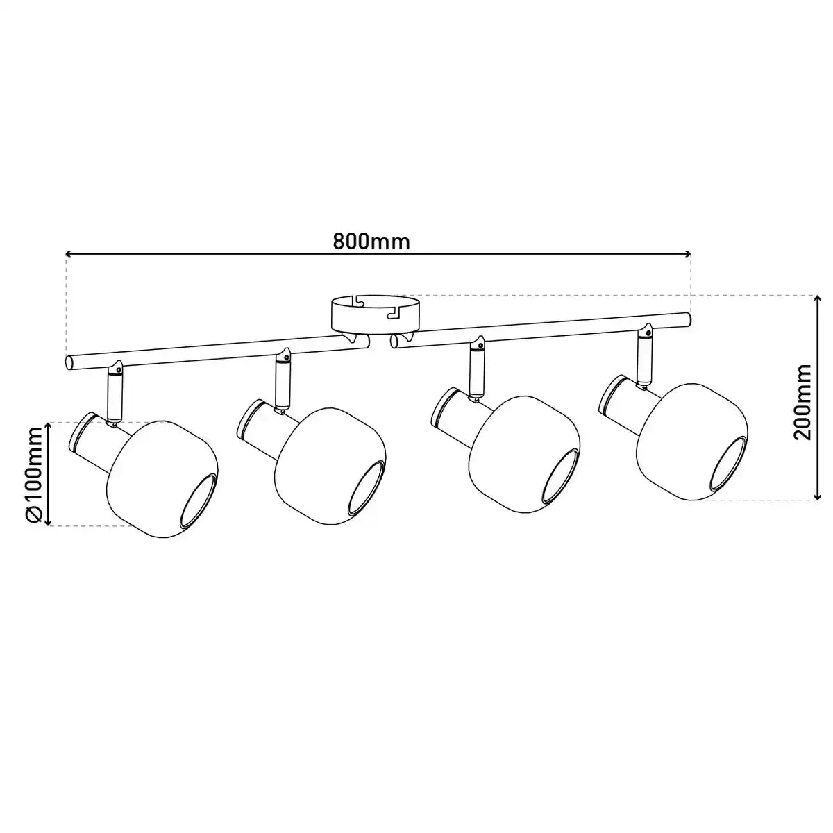 4er Spot/Deckenleuchte "LIBBY", klassische Deckenlampe aus messingfarbenem Metall und getöntem Glas in Amber, mit E14-Fassung, für Esszimmer, Wohnzimmer, Diele oder Büro, 80 cm lang