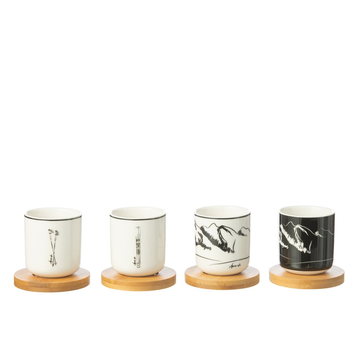 J-Line Box 4 Kaffeebeutel + Untertassen Bambou Geschenkbox Keramik Schwarz/Weiß