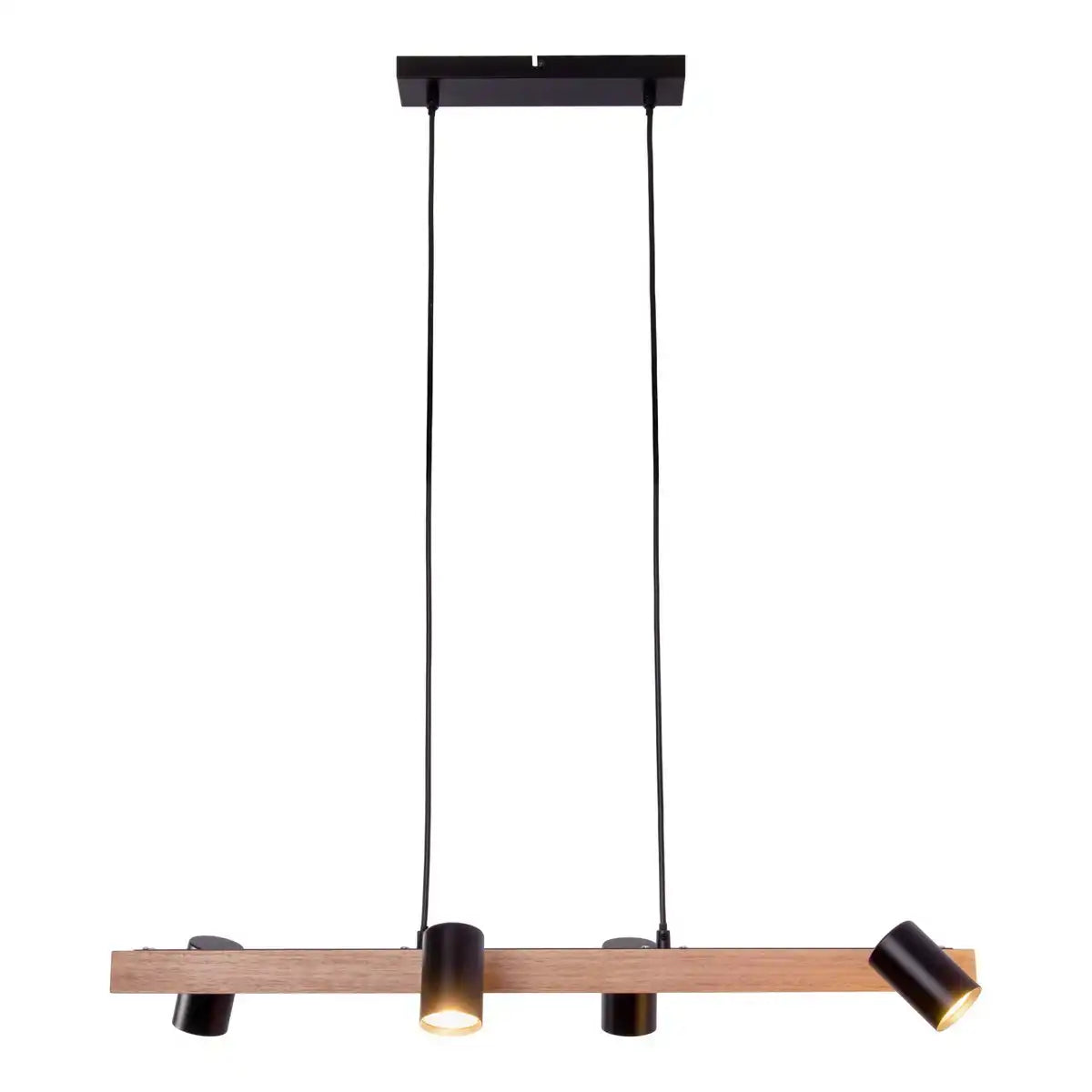 4er Pendelleuchte "FRIDA" Metall und Holz in Schwarz, und natur, Hängelampe, GU10, Pendellampe für Esszimmer, Wohnzimmer, Diele oder Büro, 80 cm lang