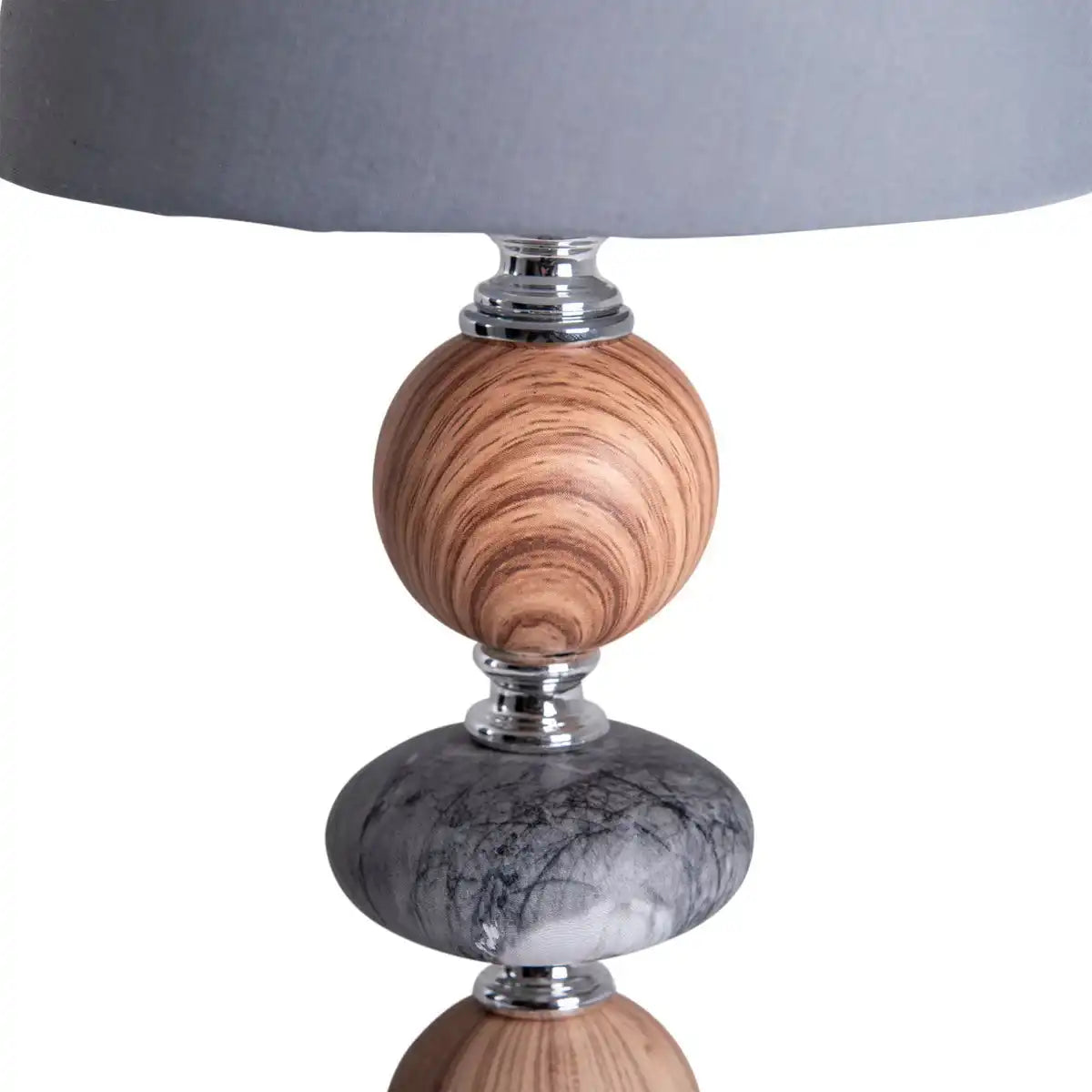 Keramik Tischleuchte "ARAGA" 36 cm hoch, Tischlampe aus Metall, Holz und Marmor, mit Textilschirm, grau, mit E14-Fassung, Beleuchtung für Esszimmer, Wohnzimmer, Diele oder Büro