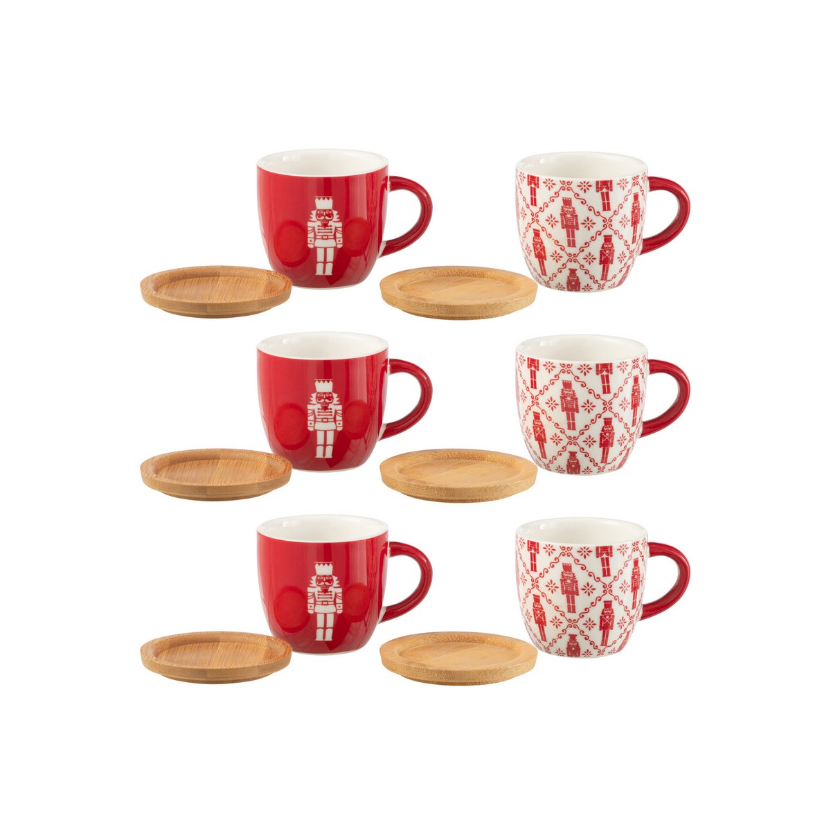 J-Line Box 6 Kaffeebeutel + Untertassen Bambou Nussknacker Geschenkbox Keramik Rot