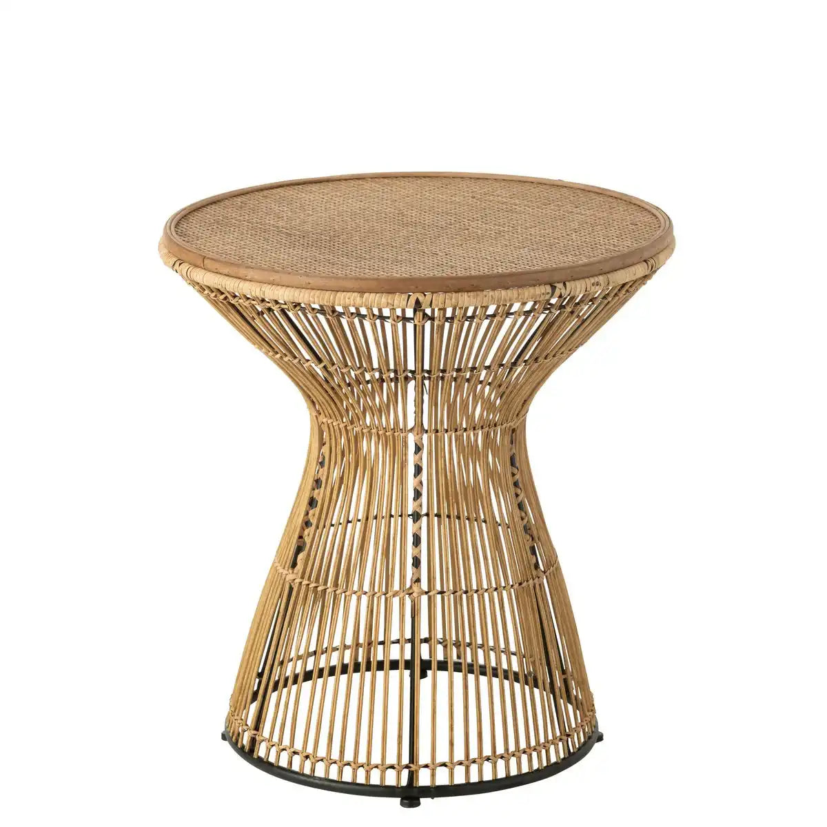 J-Line Beistelltisch Round Grooves – Rattan – Natur