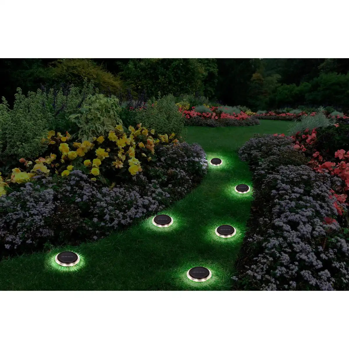 6er Set Solar-Boden-Erdspießleuchte Ø ca, 11,2 cm, schwarzer Kunststoff, Dämmerungssensor, für Eingang, Terrasse und Wege