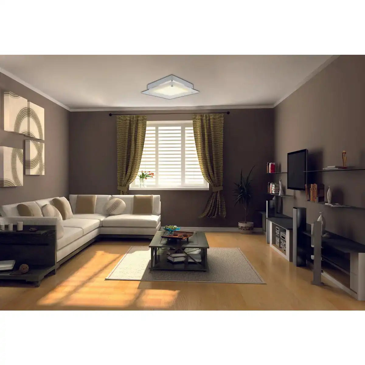 LED-Deckenleuchte mit Kristalloptik "LEEDS" , Seitenlänge 25 cm, aus chromfarbenem Metall und klarem, strukturiertem Glas, integrierte LEDs, warmweiß