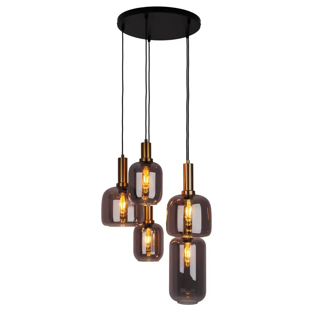 5er Pendelleuchte "FUMO", Pendellampe aus Metall und Glas in Schwarz, mit E14-Fassung, für Esszimmer, Wohnzimmer, Diele oder Büro, Hängelampe Ø ca. 55 cm