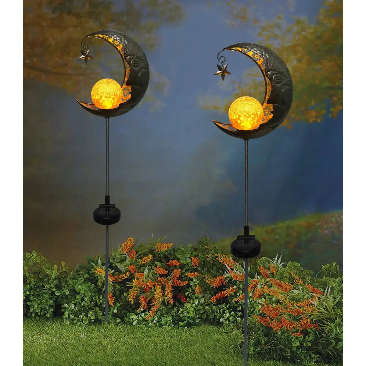 LED-Solar Erdspieß "MOND" , für Außen, Erdspieß aus Metall und Glas in Silber, mit integrierter LED