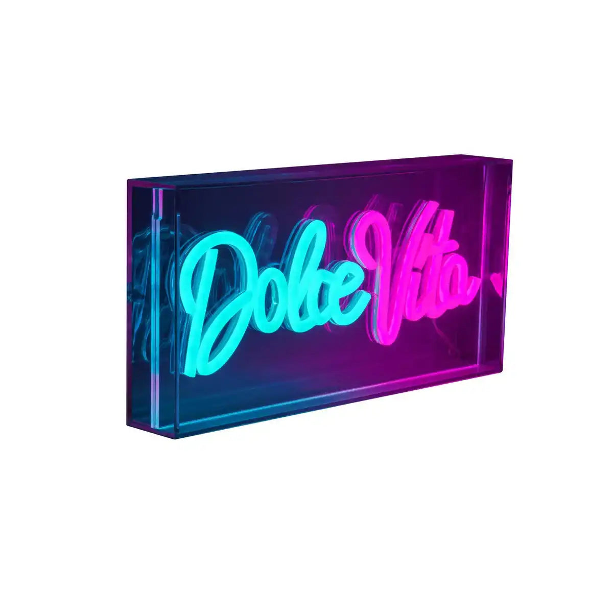 LED Schriftleuchte "Dolce Vita" Deko für Innen 30 x 15 cm, in blau und magenta-rot