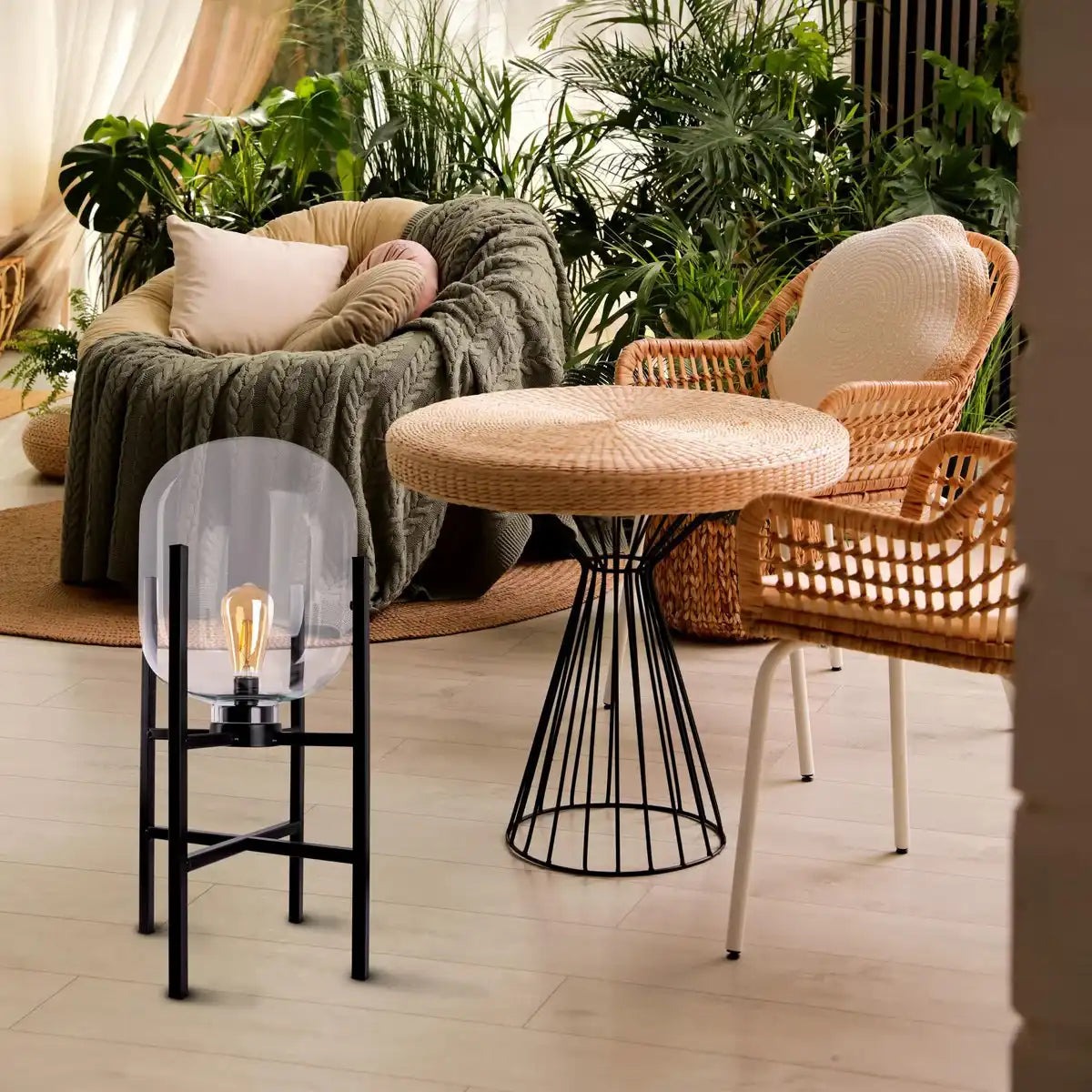 LED-Sockelleuchte "LORA" Höhe 58 cm, aus Metall und Glas, aus schwarzem Metall und klarem Glas, für Innen und Außen