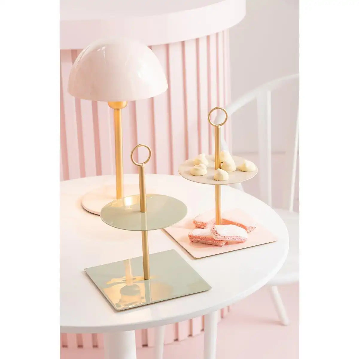 2 Etagen Etagere Layer Board rund quadratisch Metall - HomeDesign Knaus
