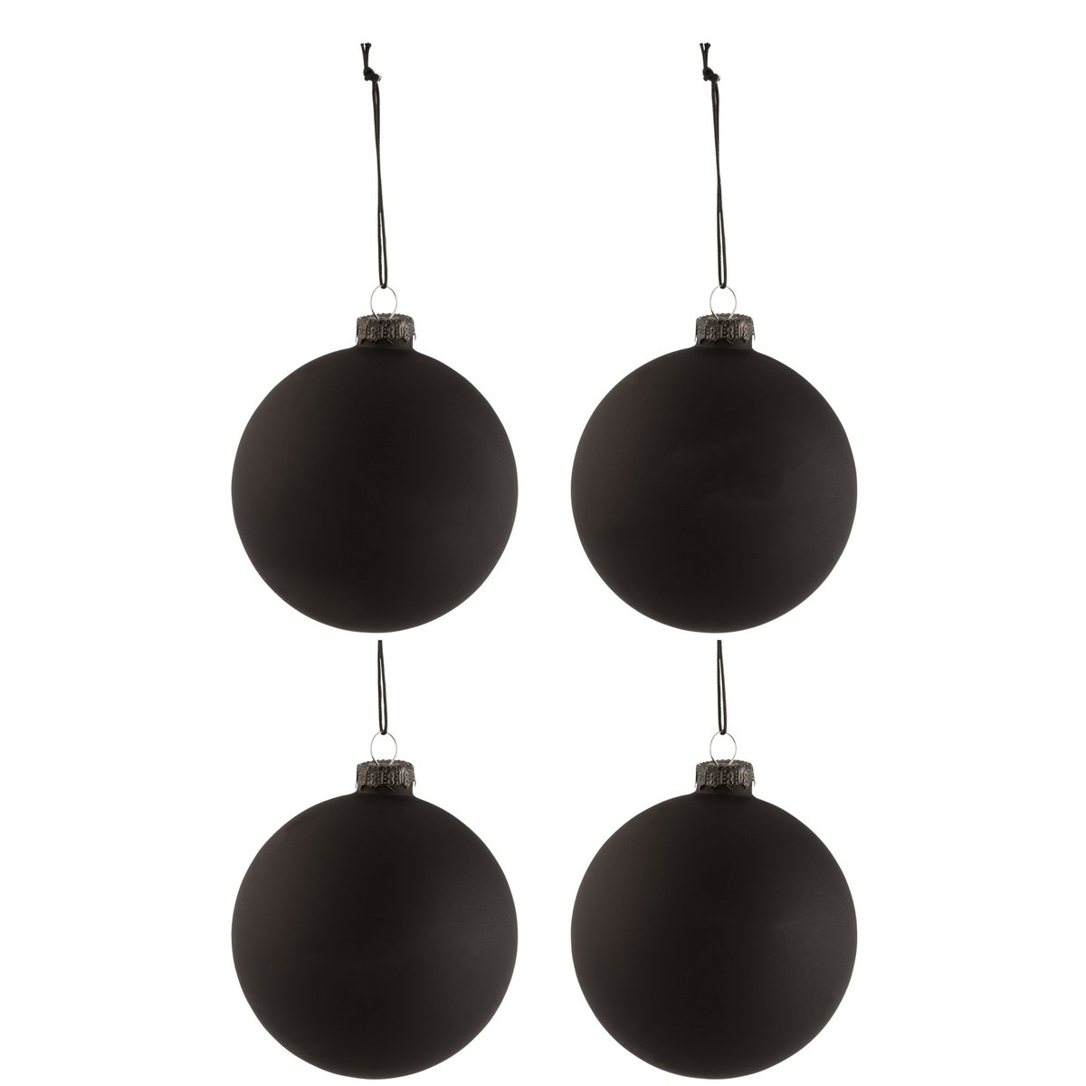 J-Line Schachtel mit 4 Weihnachtskugeln, Tafelglas, schwarz, mittelgroß