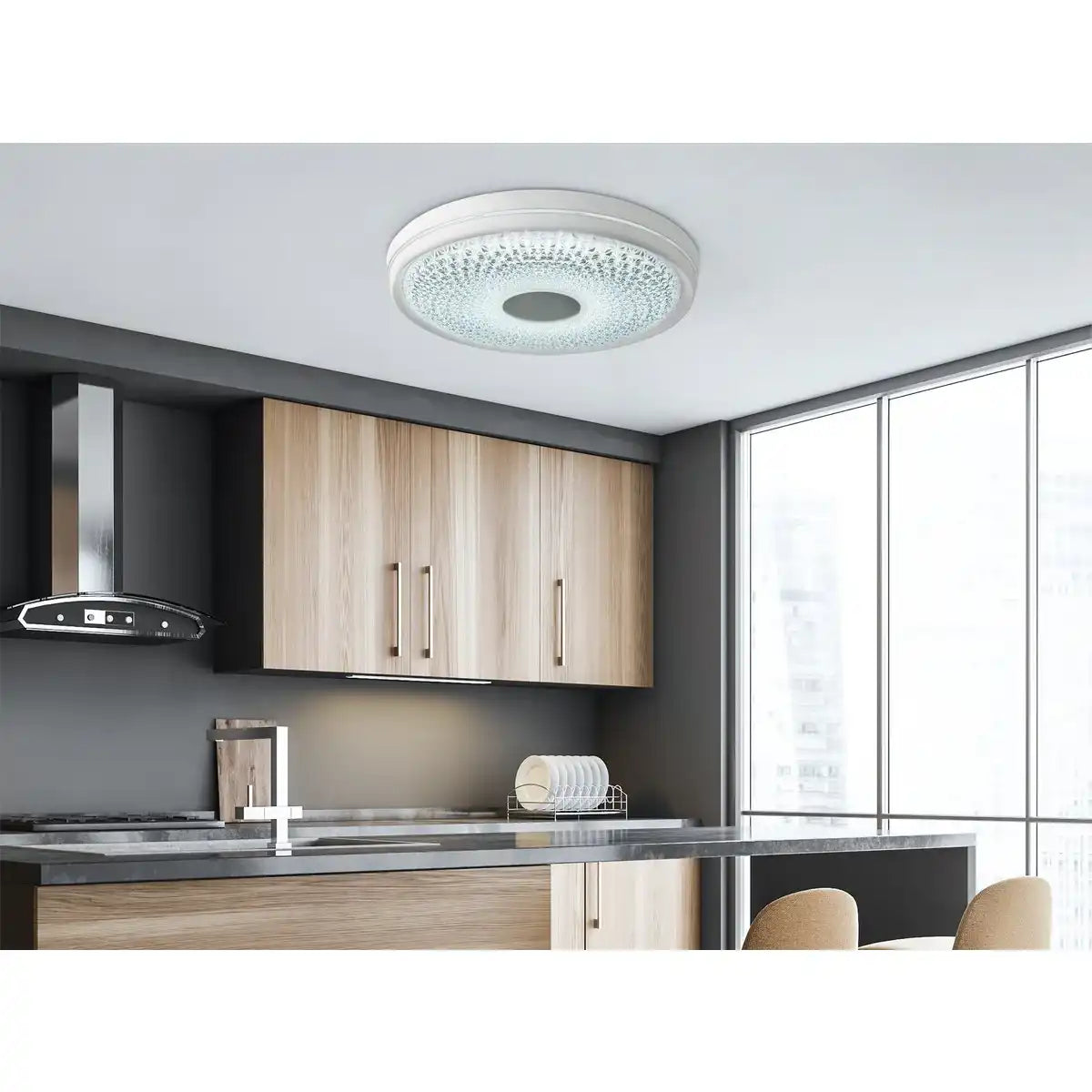 LED Deckenleuchte "BOISE" Ø 51 cm mit vielen Funktionen, aus Metall und Kunststoff, weiß, mit integrierten LEDs, Beleuchtung für Wohnräume oder Büro