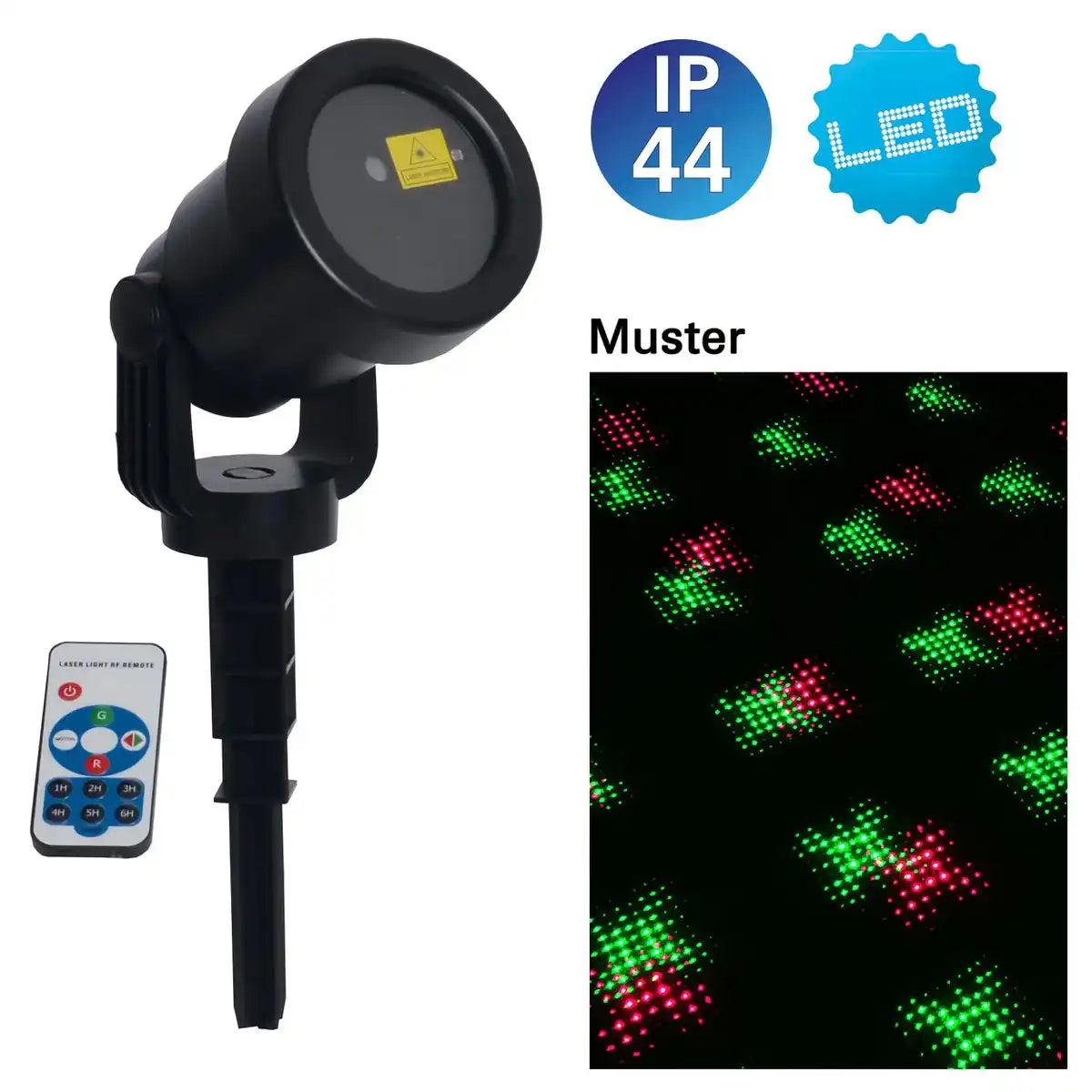 Laser-Außenerdspieß m. Projektor , Erdspieß aus Kunststoff, bunt, mit integrierter LED, Strahler für Außen