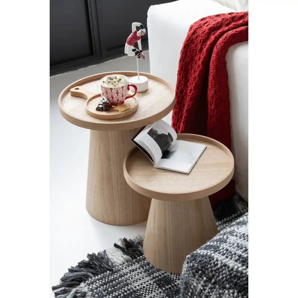 J-Line Beistelltische Round + Edge – Holz – Natur
