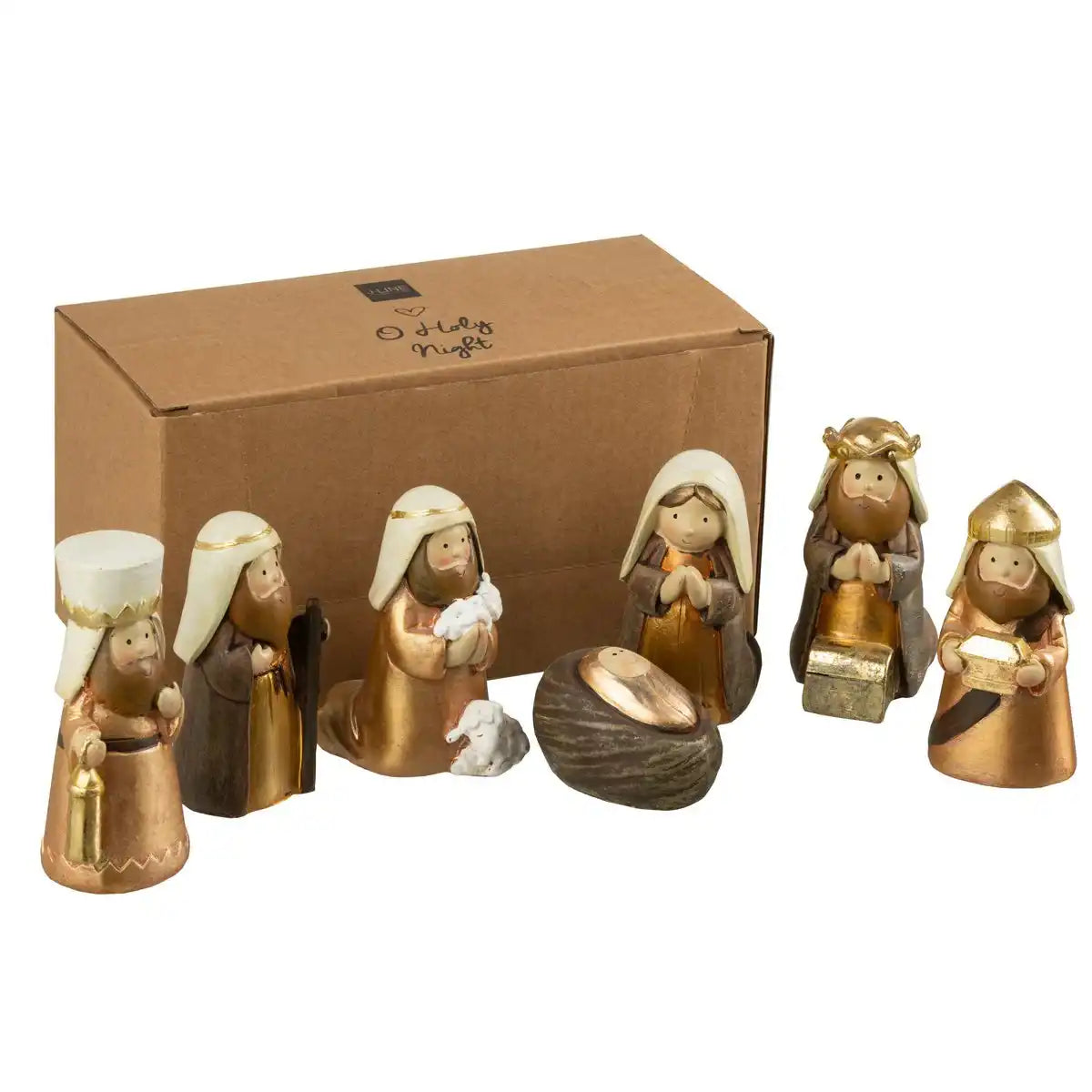 J-Line Krippe, 7 Teile, Kunstharz, Braun/Gold