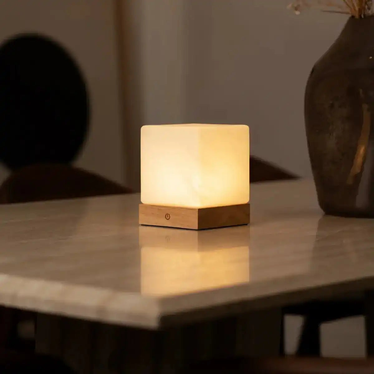 Yce hellbraune schnurlose Holzlampe mit gefrorenem Glas-wiederaufladbar, dimmbar, 100-Stunden-Batterie