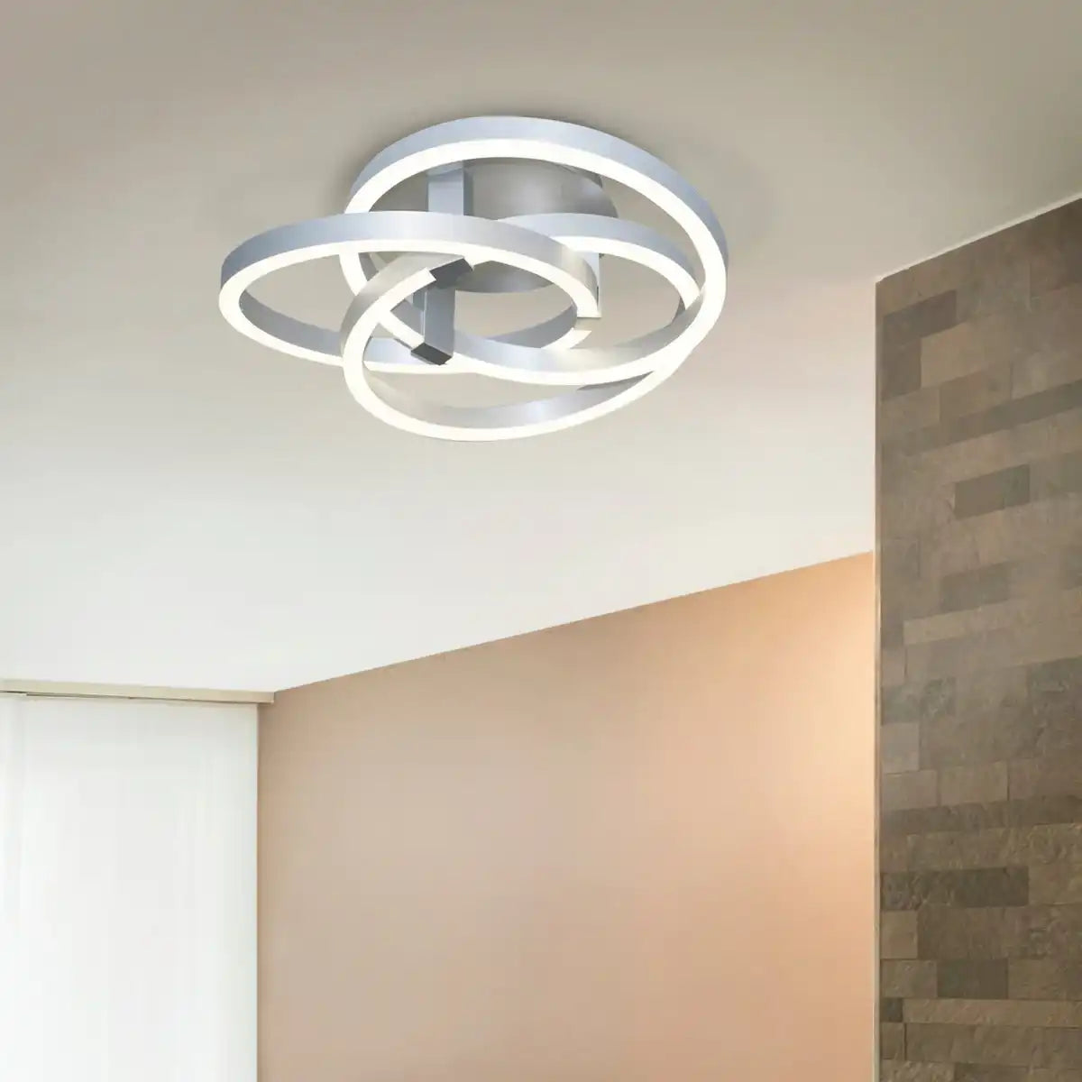 Smart Home LED Deckenleuchte "DIVORA" Ø 58cm, Deckenlampe aus Metall, Aluminium gebürstet und weißem Kunststoff, mit vielen Funktionen, fest verbauten LEDs, Beleuchtung für Wohnzimmer, Esszimmer Büro oder Diele