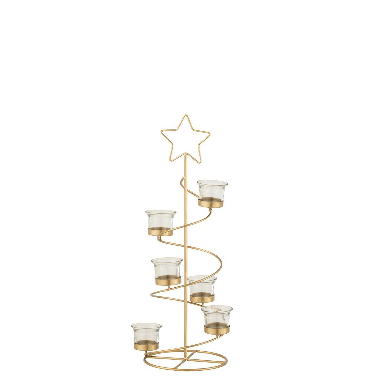 J-Line Teelichthalter Baum Spirale Metall/Glas Gold Klein