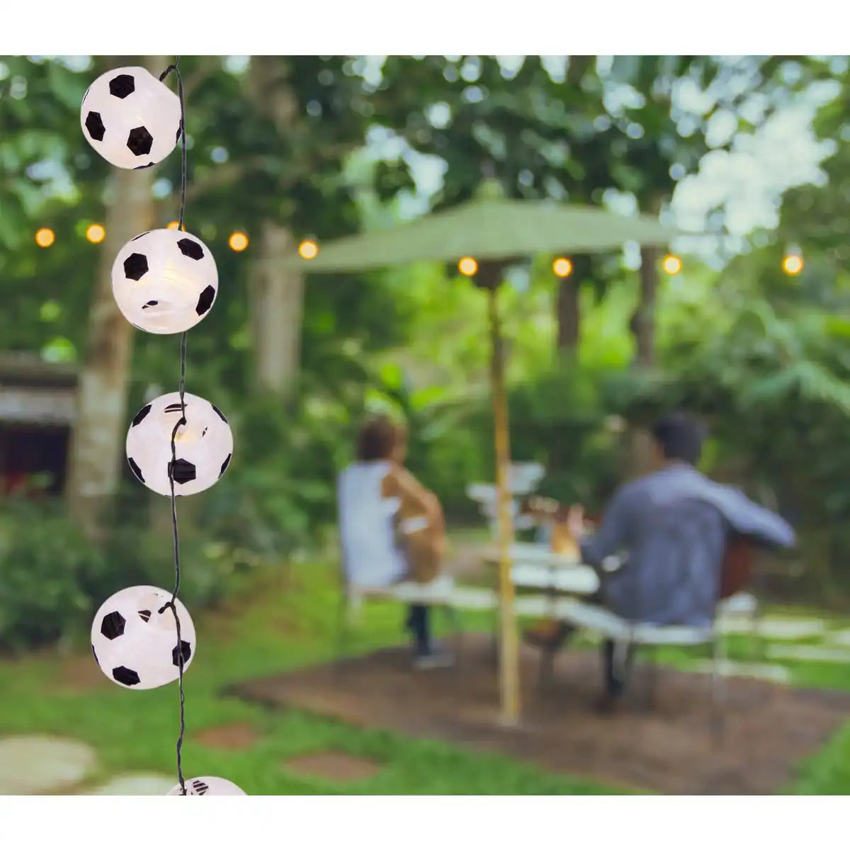 LED Solar-Lichterkette Textil-20er "Fußball" , für Außen, Lichterkette - Metall, Kunststoff und Textil in Schwarz, mit integrierter LED