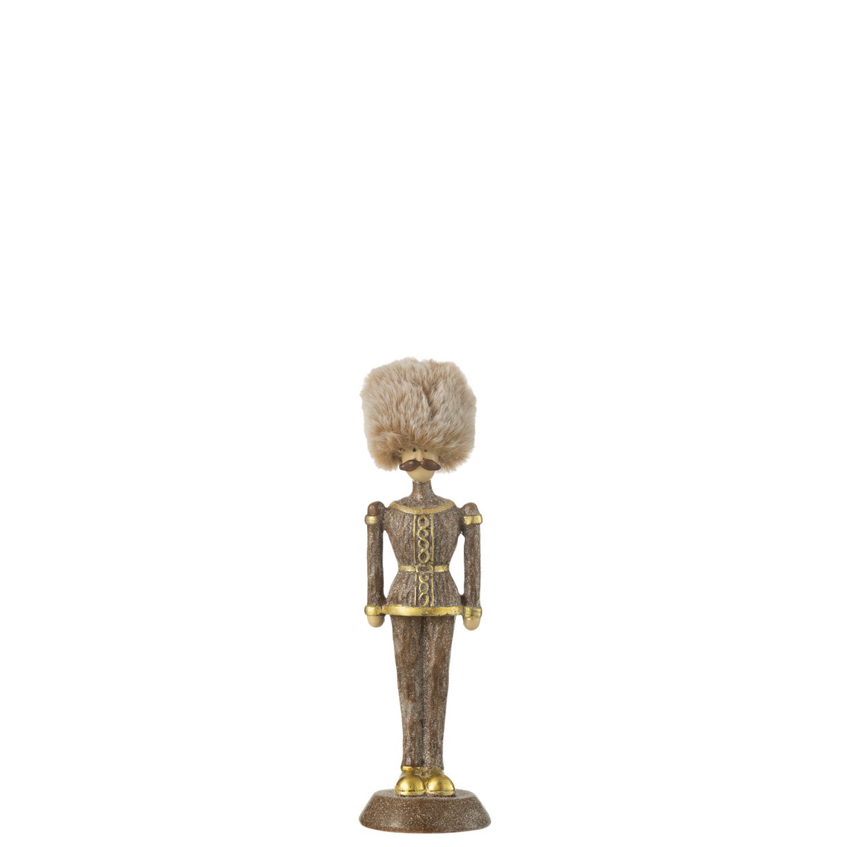 J-Line Nussknacker-Pelzmütze, glitzerndes Kunstharz, Braun, klein
