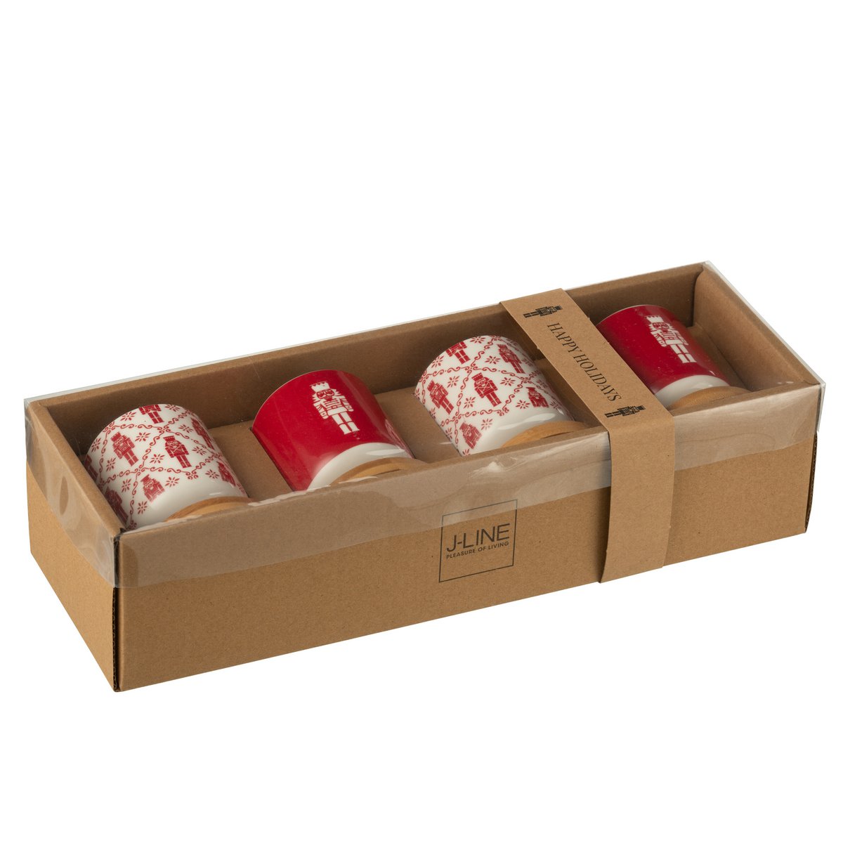 J-Line Box 4 Kaffeebeutel + Untertassen Bambou Nussknacker Geschenkbox Keramik Rot