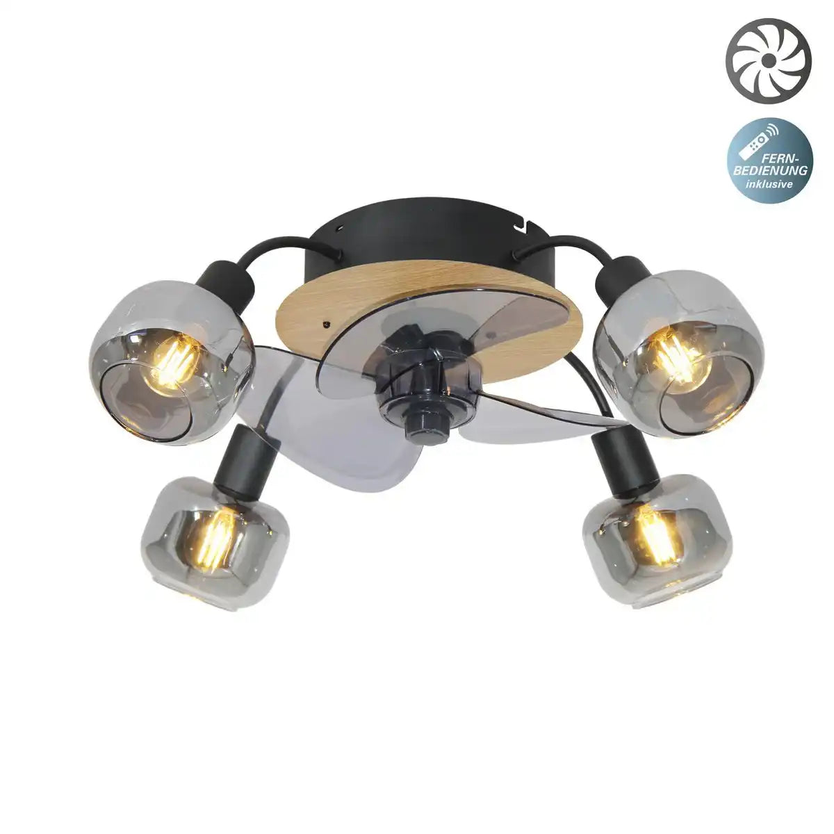 Deckenleuchte inkl. Ventilator "FUMOSO", in Schwarz, Braun und Natur, für E27 , Ø 51 cm