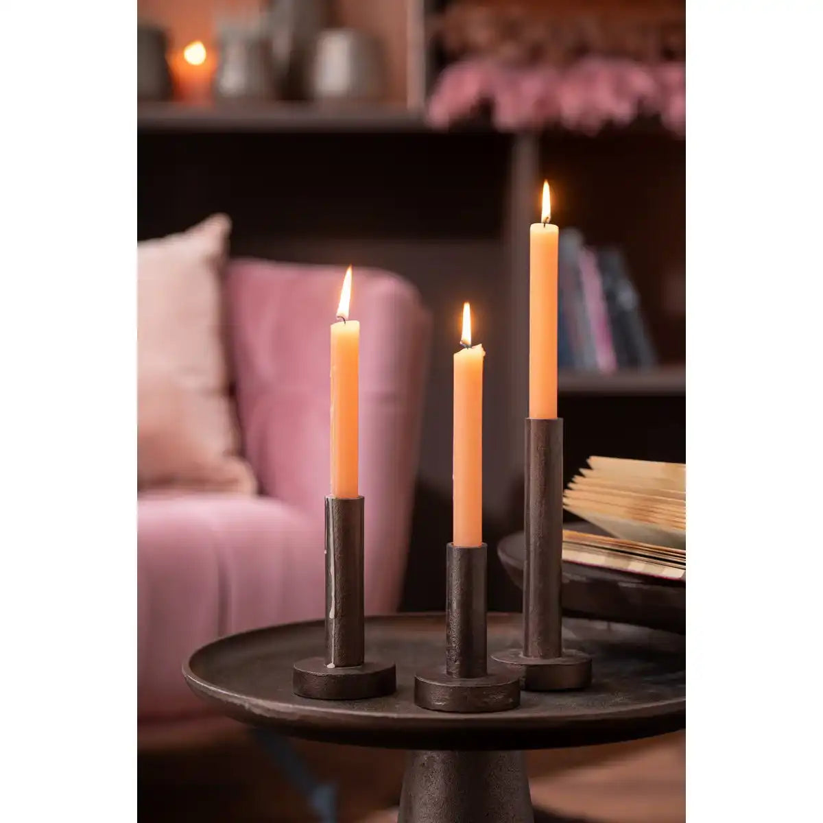 J-Line Kerzenständer Low Modern - Metall - Dunkelbraun - 3 Stück