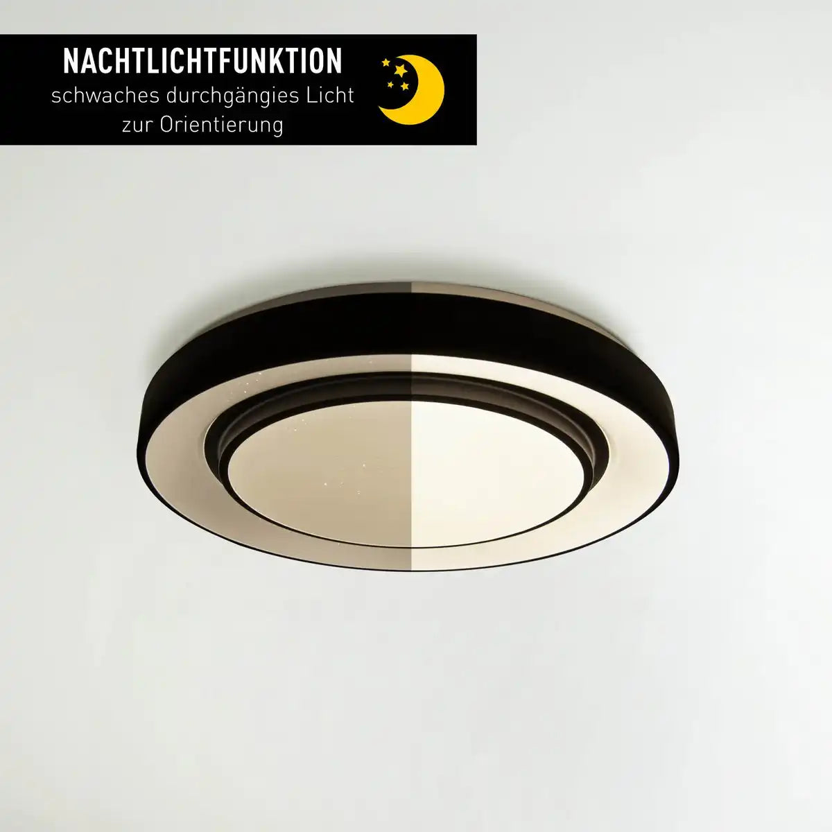 LED Deckenleuchte "MONTEREY" Ø 47,5cm, viele Funktionen, aus Metall und Kunststoff in Schwarz,, mit integrierten LEDs, Beleuchtung für Wohnräume, Flur oder Büro