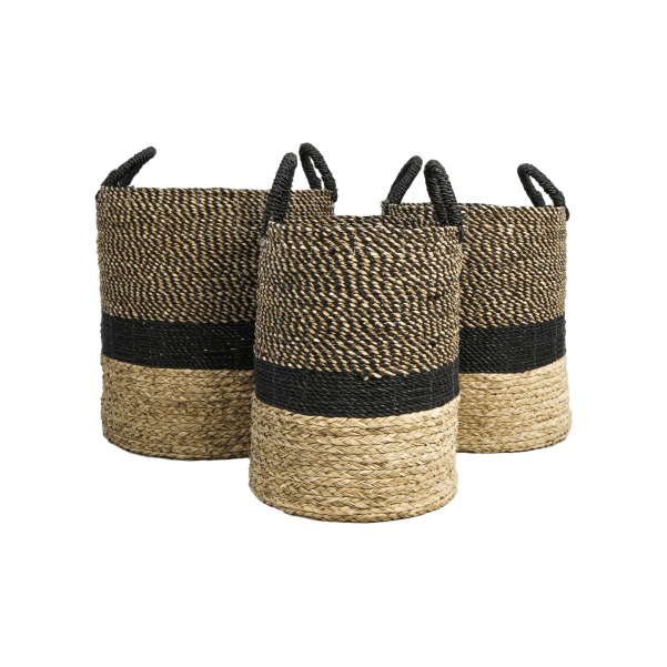 HSM Collection Korbset Malibu S/3-ø42x45 / ø38x42 / ø34x39-Natur/Schwarz-Wasserhyazinthe
