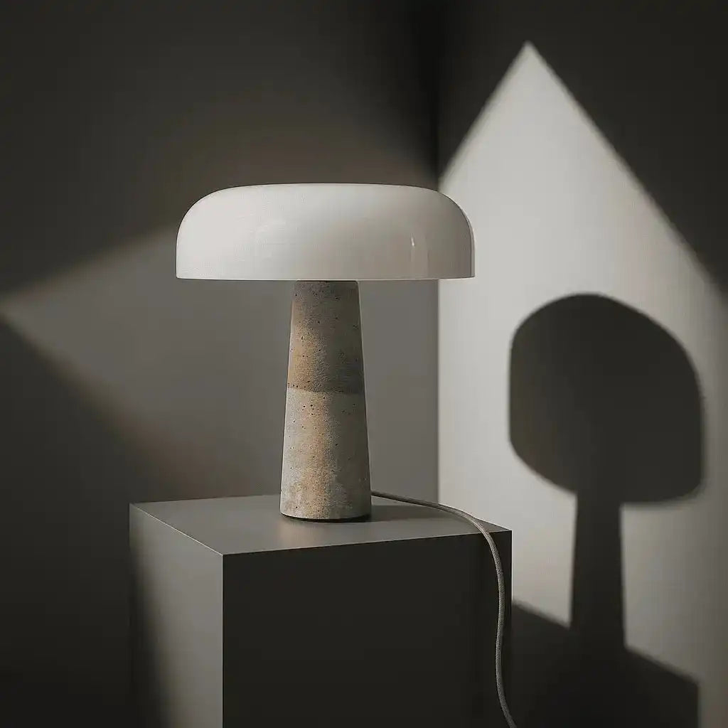 Emily Travertin-Lampe – elegantes handgefertigtes Design mit Glasschirm