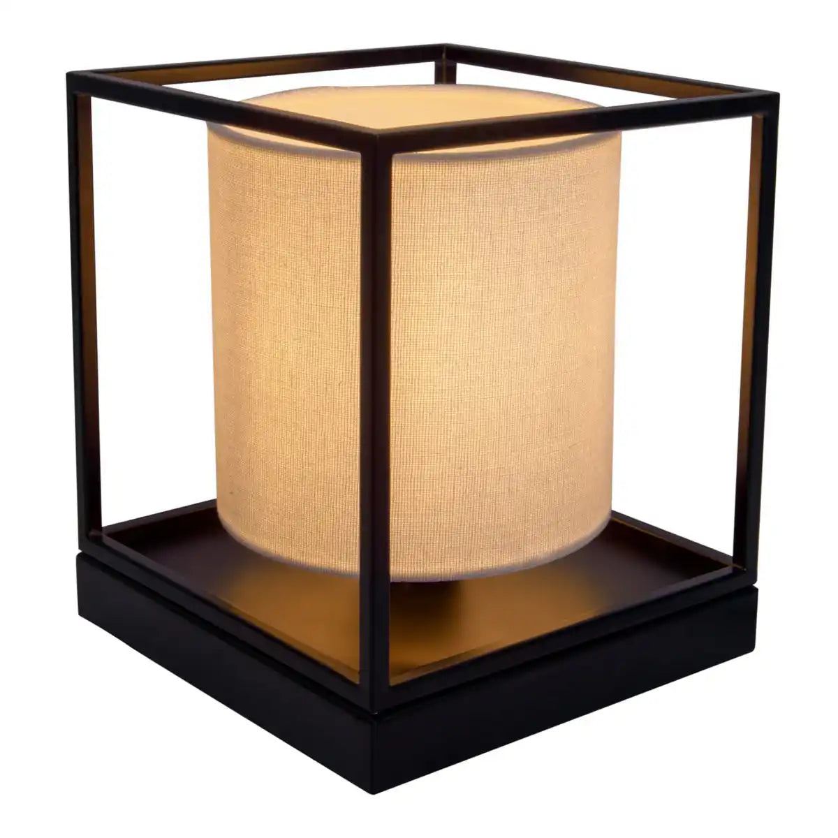 Tischleuchte "BETA" weiß aus Metall mit Stoffschirm in weiß, mit E14-Fassung, Lampe für Wohnzimmer, Esszimmer, Flur und Büro, 15 x 15 x 17 cm