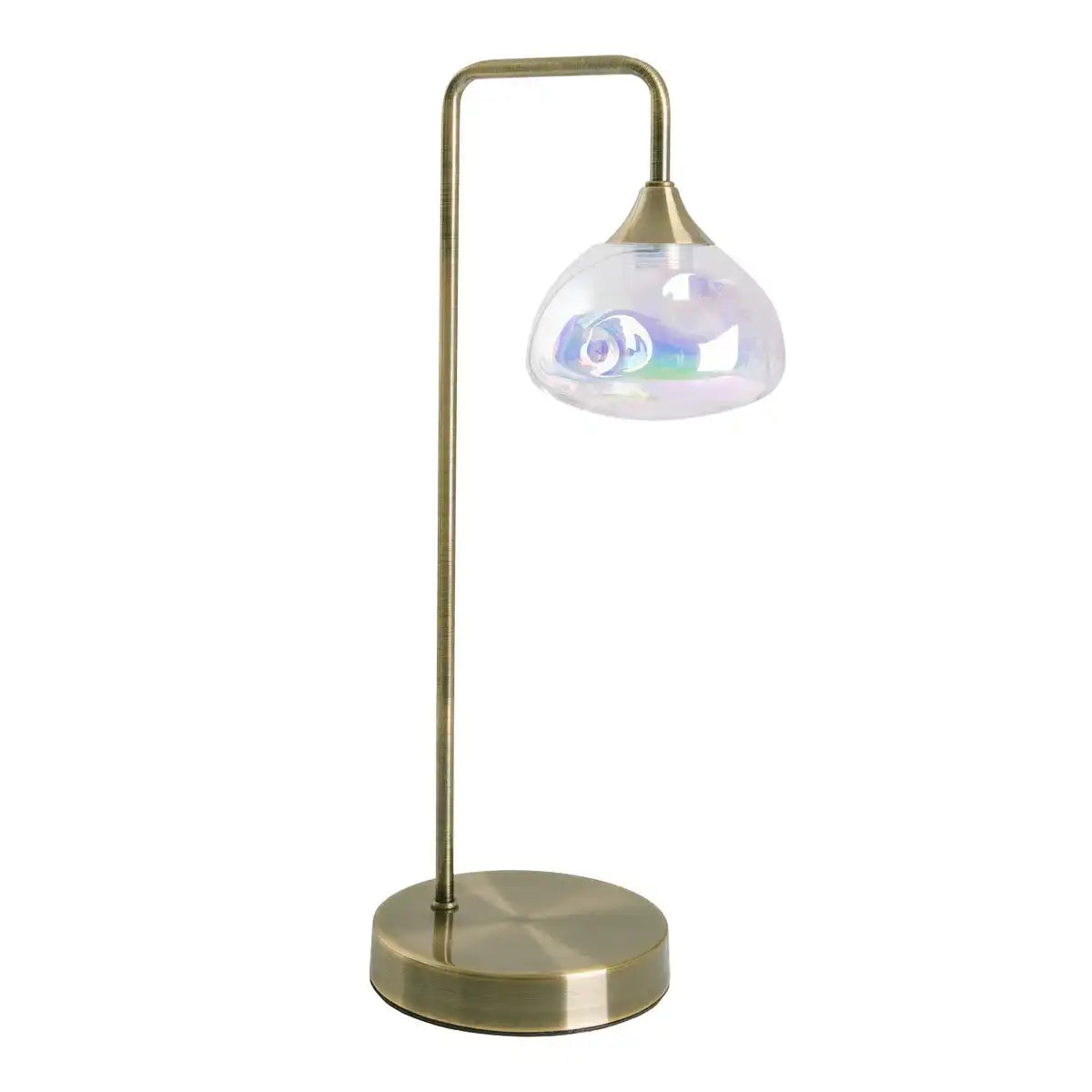 LED Tischleuchte "VARNA", Tischlampe aus messingfarbenem Metall und irisierendem Glas, fest verbaute LEDs, 45 cm hoch, stilvolle Beleuchtung für Wohnzimmer, Esszimmer oder Diele
