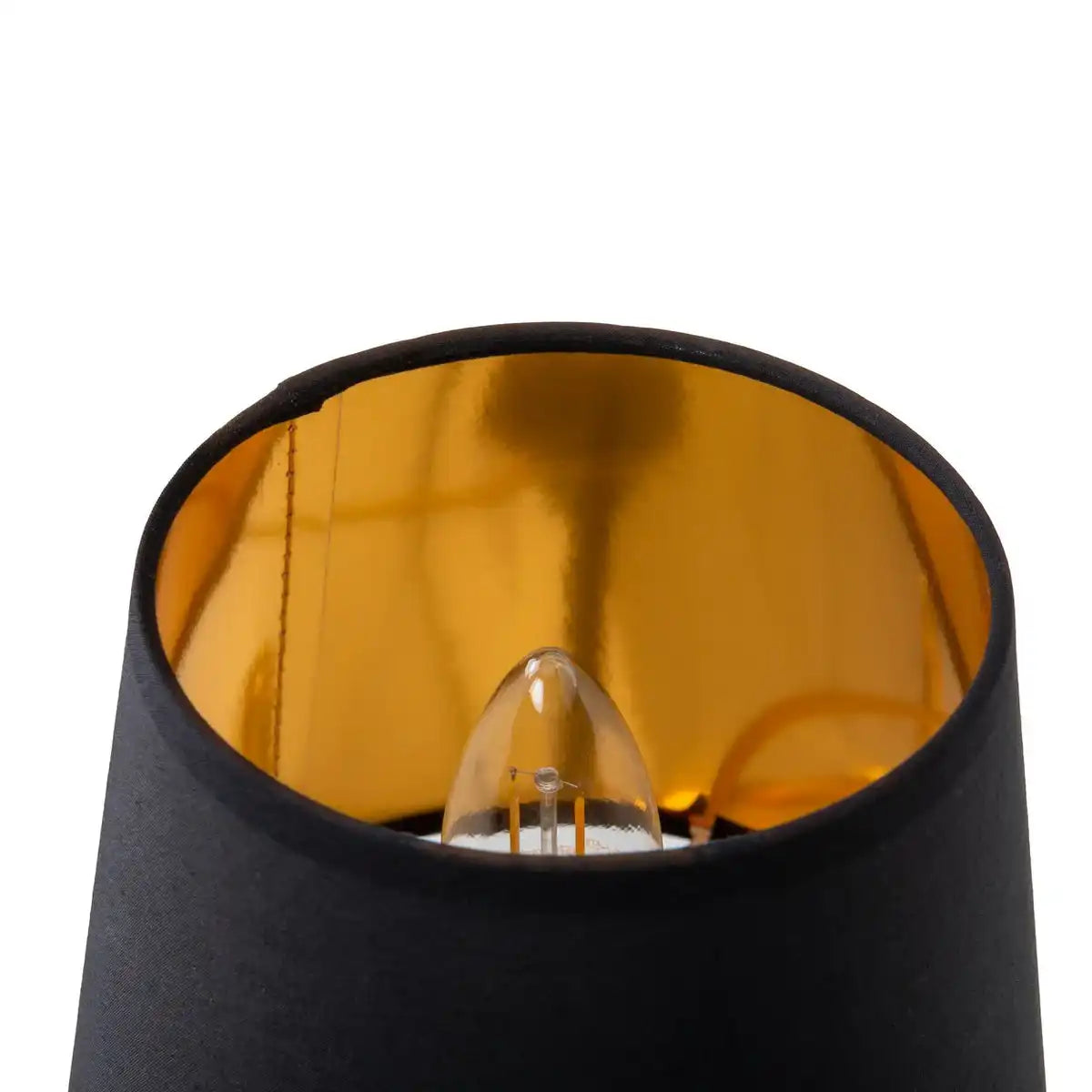 Tischleuchte "HELGE" Ø 18 cm, Höhe ca. 45 cm, aus Keramik in Schwarz und Gold, schwarzer Textilschirm