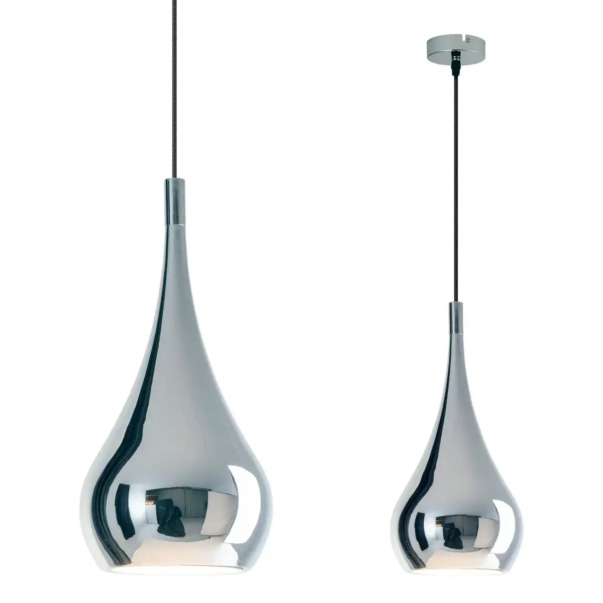 Pendelleuchte "STYLE", Retro Klassiker, Pendellampe aus chromglänzendem Metall mit E27-Fassung, Schirm Ø23 cm, ideal für Esszimmer, Wohnzimmer und Küche.