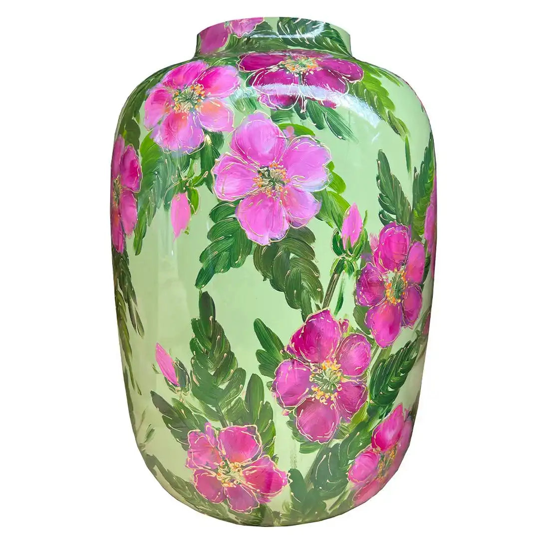 Hand -gefrorene Vase - Artic Rosenschallgrün rosa Blume