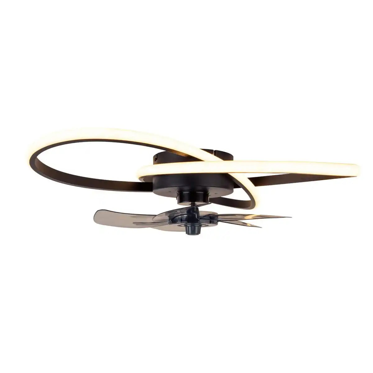 moderne LED Deckenleuchte "RICCIO" inklusive Ventilator, Nachtlichtfunktion, Dimmung und Lichttemperatureinstellung ist mit fest verbauten LEDs bestückt und hat einen ungefähren Øvon 58 cm.