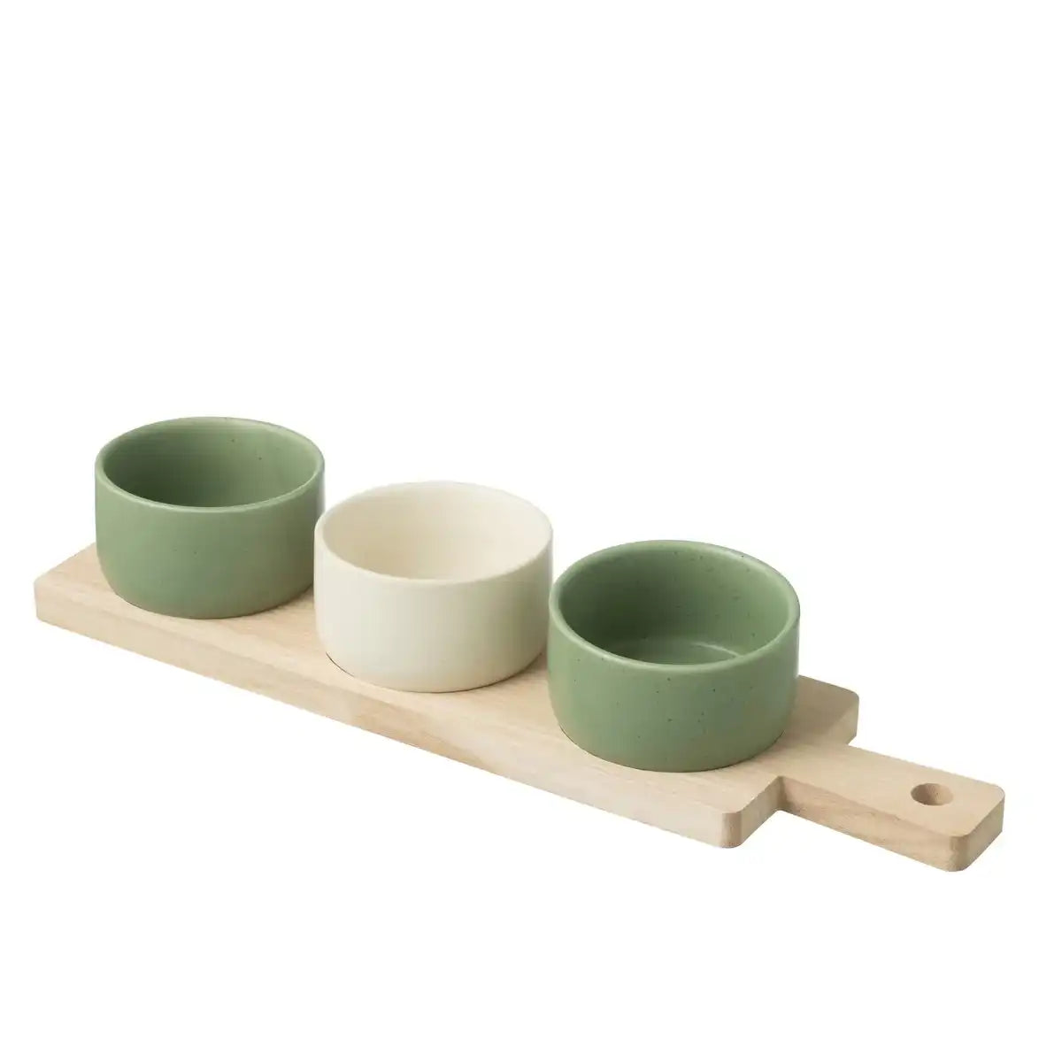 J-Line Tapas-Geschirr, 3 Sets + Holzschale in Box, Grün/Weiß