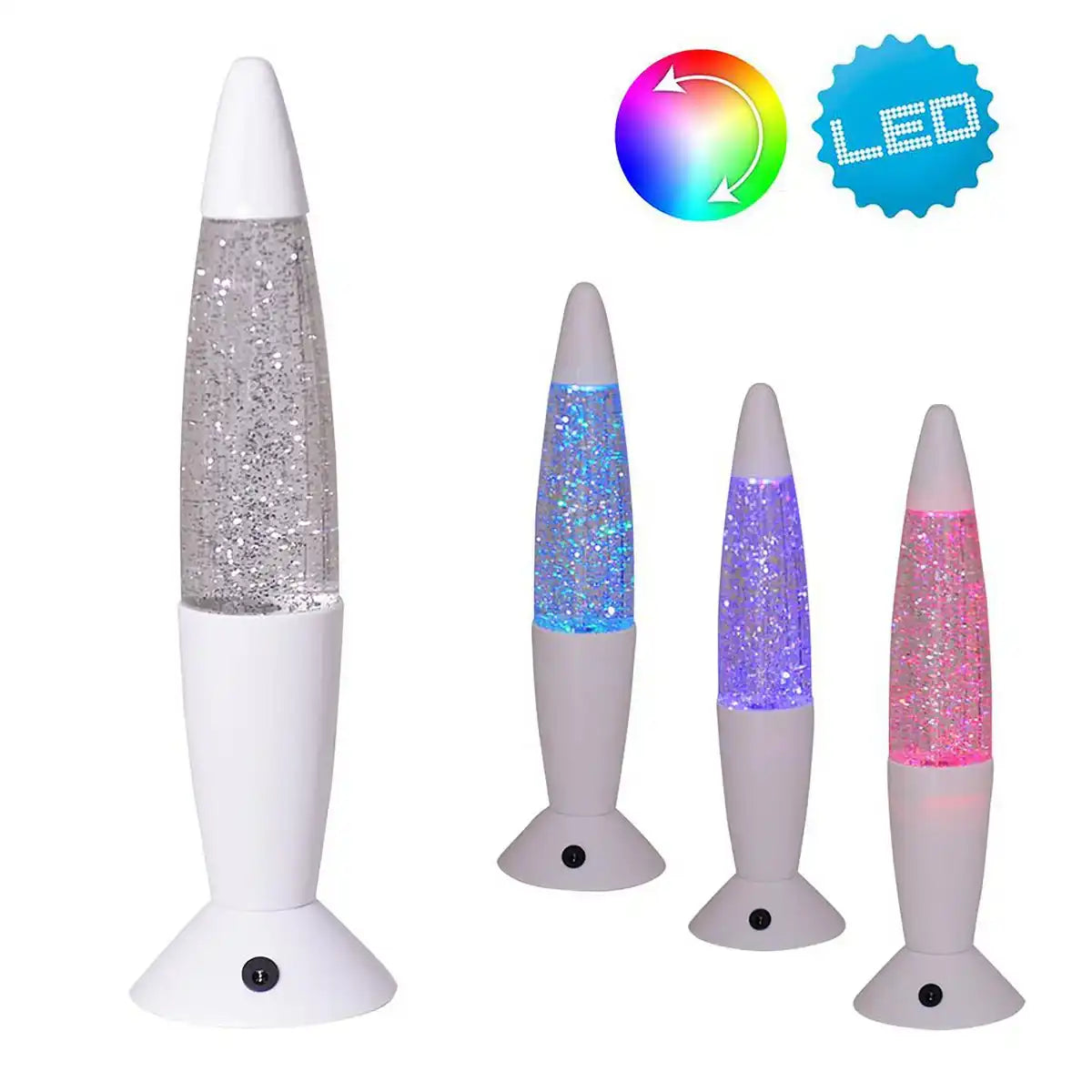 LED-Tischleuchte "Glitter", die Deko Tischlampe aus Metall und Kunststoff, ca.. 36 cm hoch, mit fest verbauten LEDs, spendet buntes Licht mit "Glitter", Effektbeleuchtung für Wohnzimmer, Büro, Kinderzimmer oder Nachttisch