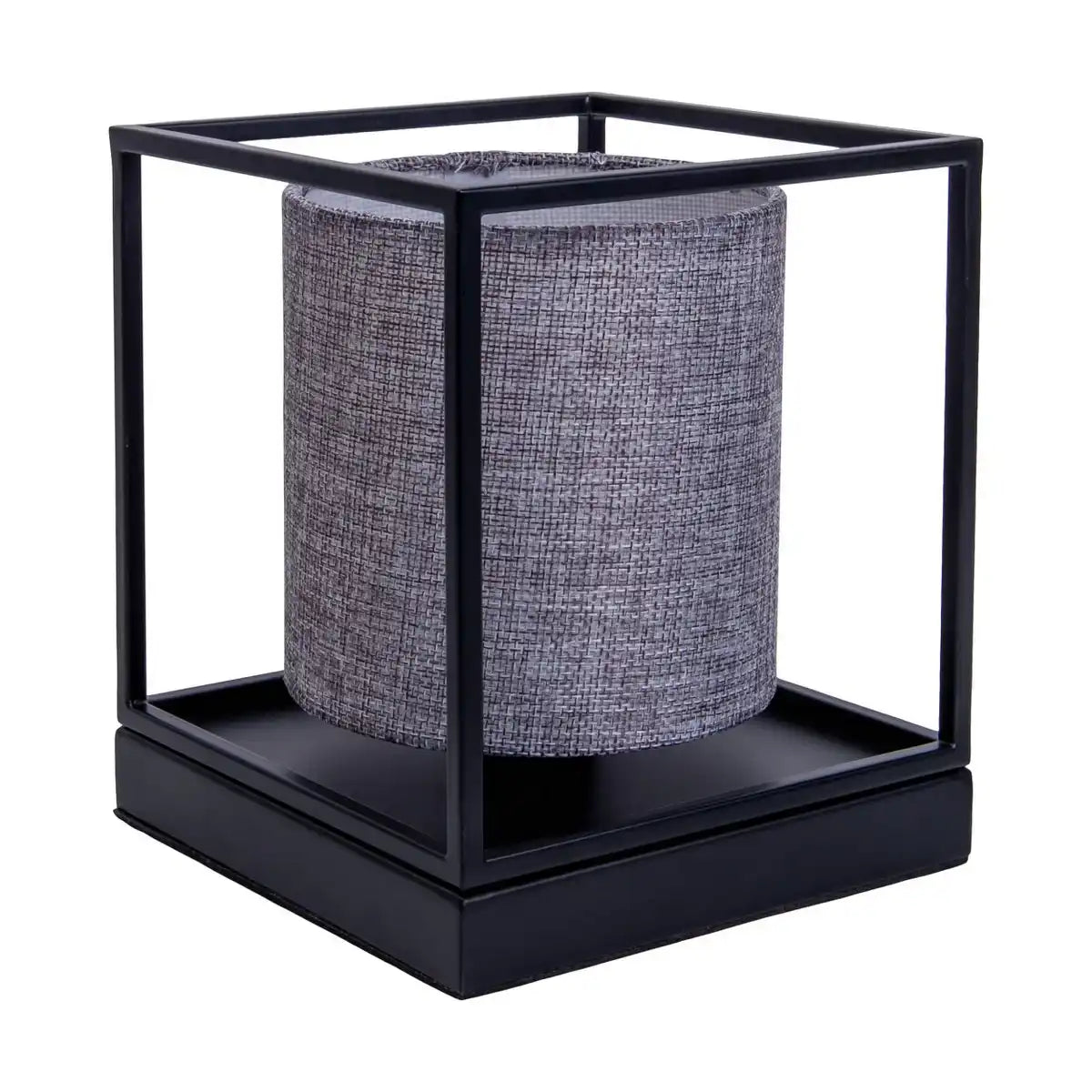 Tischleuchte "BETA" grau aus Metall mit Stoffschirm in grau, mit E14-Fassung, Lampe für Wohnzimmer, Esszimmer, Flur und Büro, 15 x 15 x 17 cm