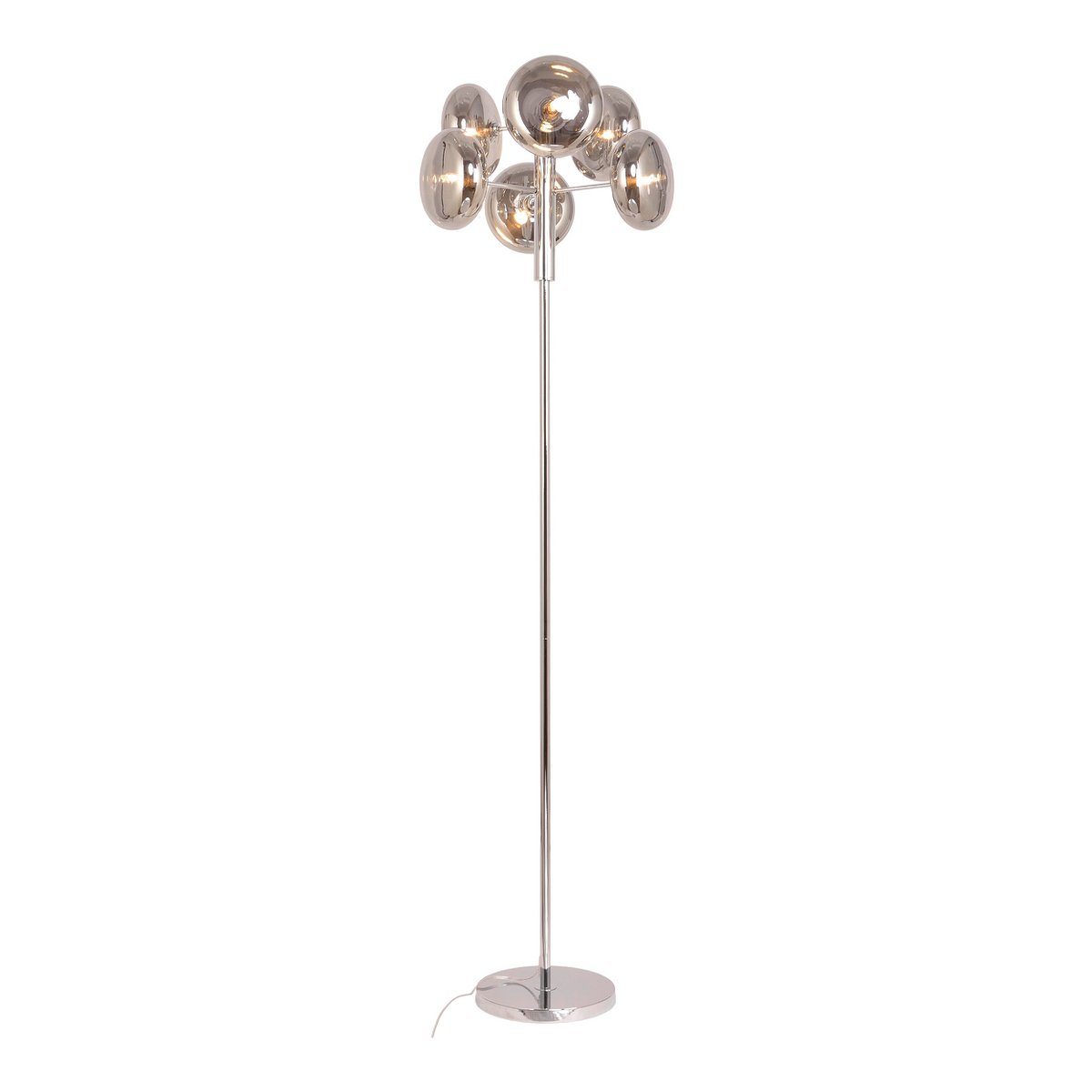 Stehleuchte "ORION" smoky, ca. 165 cm hoch, aus chromfarbenem, rostfreiem Stahl und Rauchglas, G9-Sockel, Beleuchtung für Wohnzimmer, Esszimmer oder Büro.