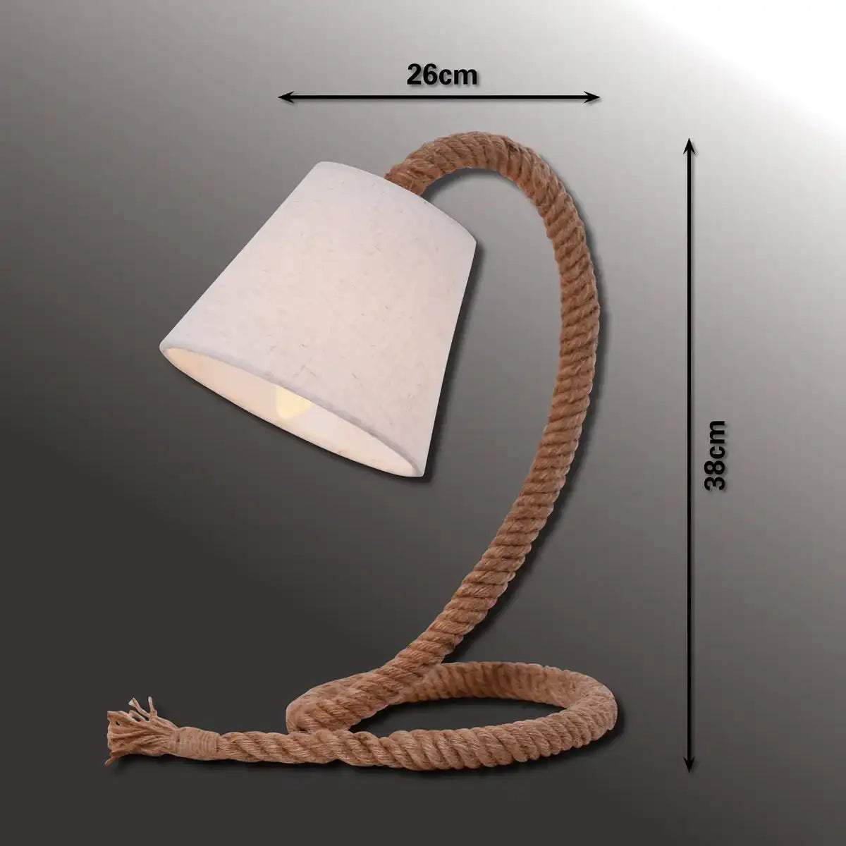Tischleuchte mit Textilschirm "ROPE", Tischlampe aus Metall, Kunststoff, Jute und Textil in weiß, mit E14-Fassung, für Wohnräume, Diele oder Büro, 35 cm hoch