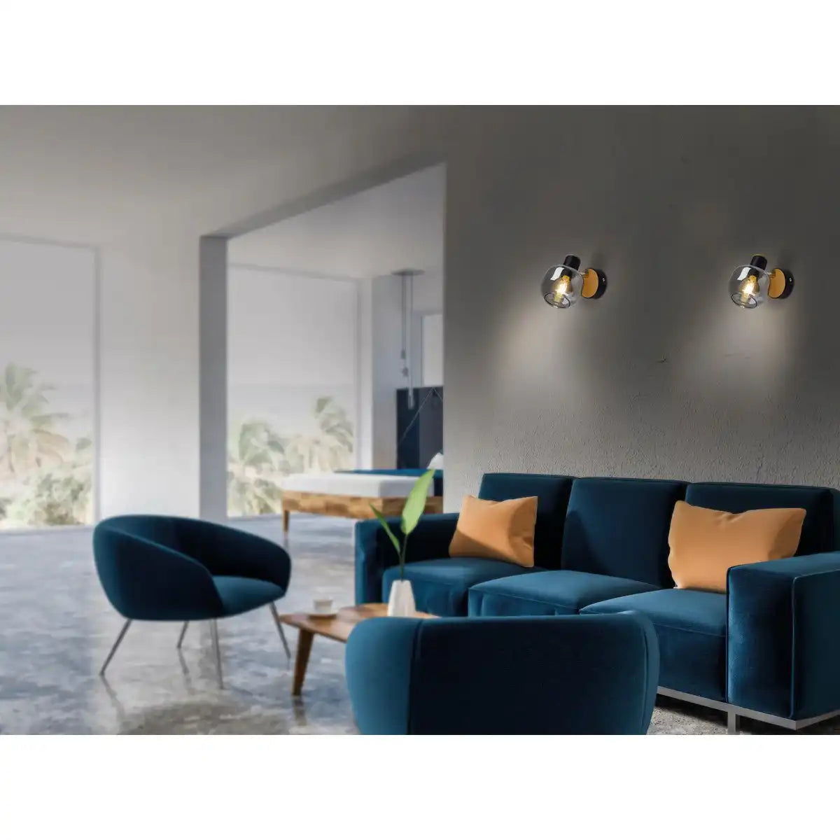 Glas-Wand Spot "FUMOSO", Wandlampe aus Metall und Rauchglas in Schwarz, und Natur, mit E14-Fassung, für Esszimmer, Wohnzimmer, Diele oder Büro, Leuchte für Wohnzimmer, Esszimmer, Flur oder Diele 16 x 14 cm