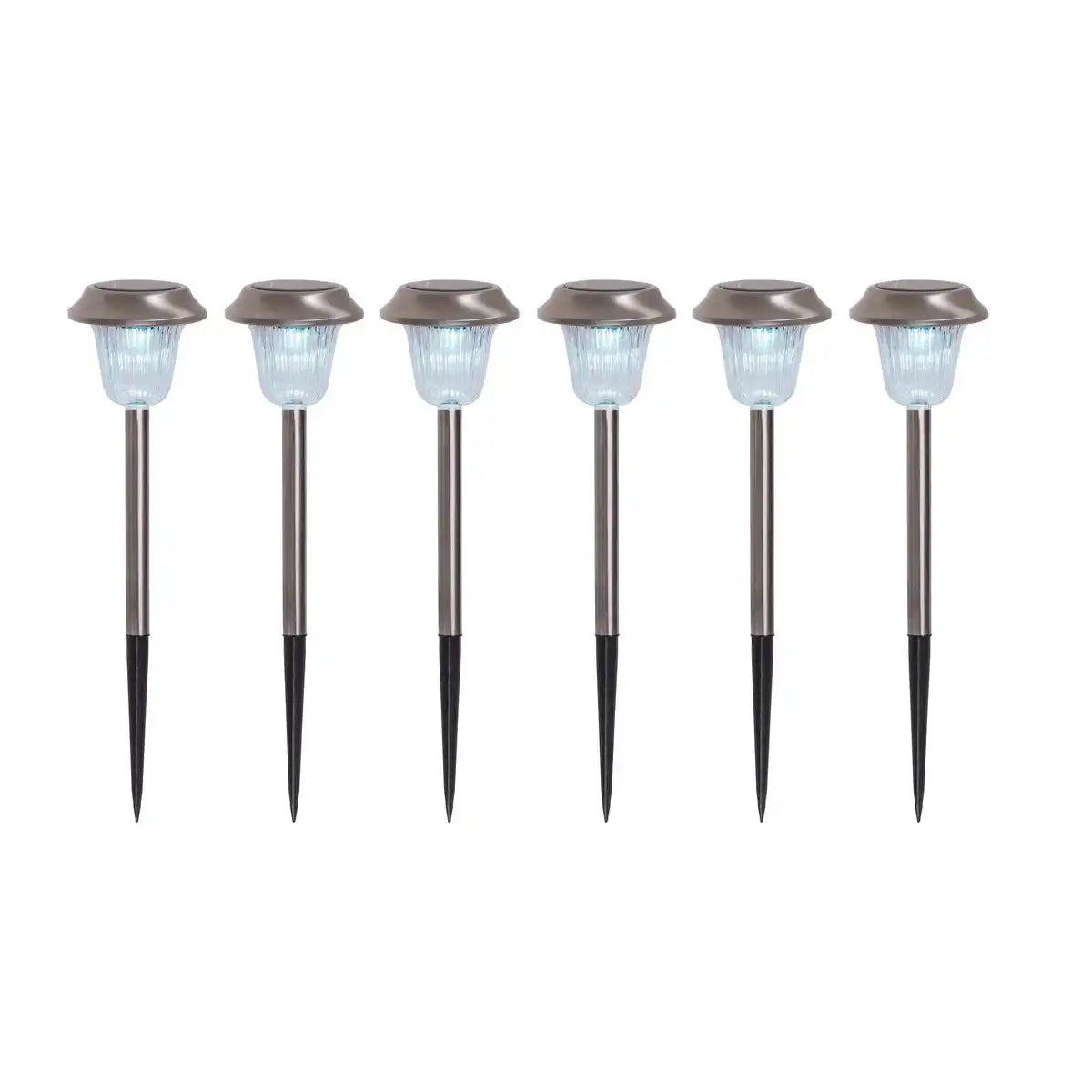 6er Set LED Außenleuchte "Gustav" mit Erdspieß, Edelstahl und Acryl, mit fest verbauten LEDs in kaltweiß, 39 cm hoch