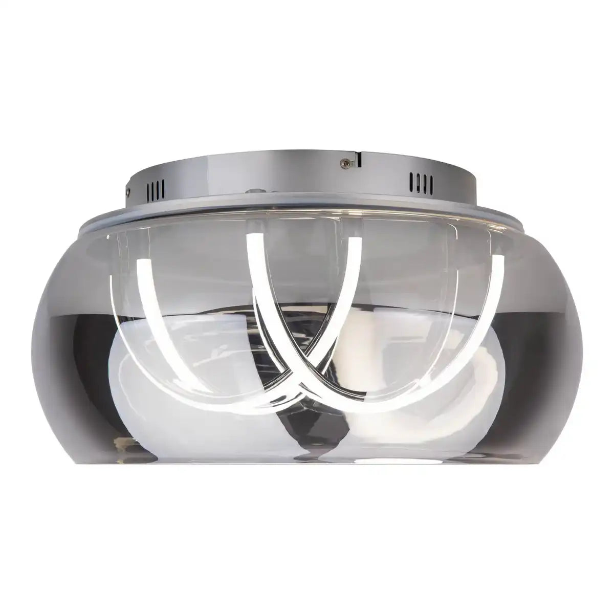 LED Deckenleuchte "MALOU" Ø 45 cm, 23,5 cm hoch, aus Metall, Rauchglas, integrierte LEDs, warmweiß