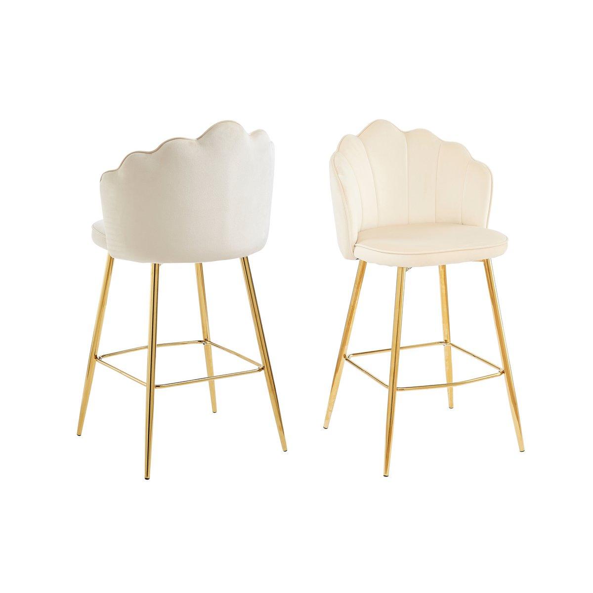 Barhocker Muscheldesign 2er Set aus Samt Beige