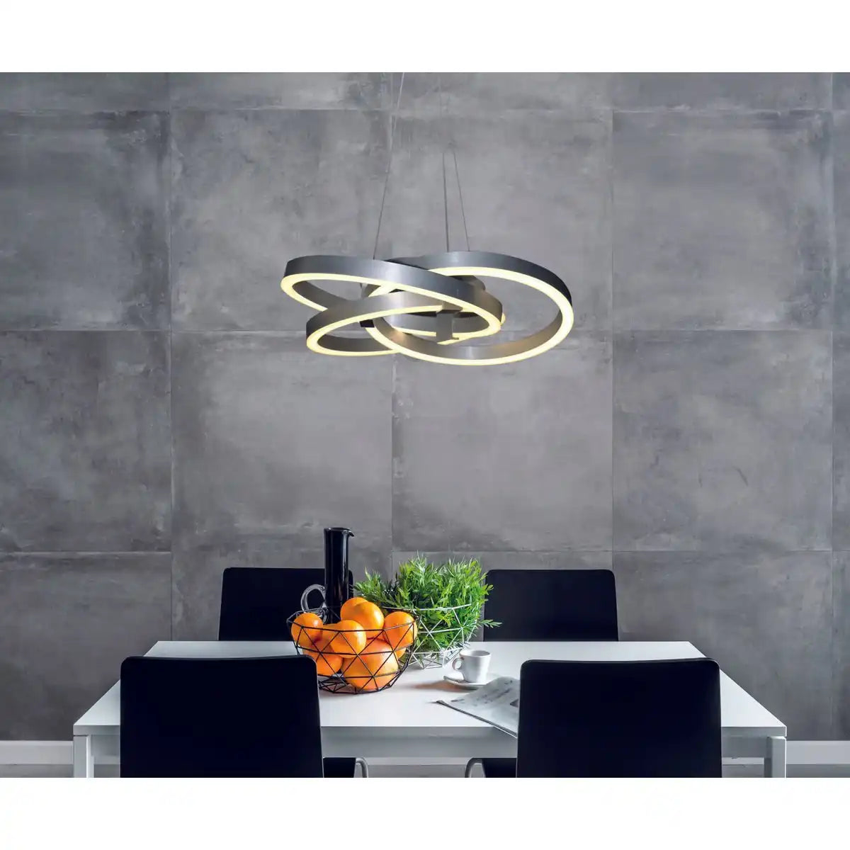 Smart Home LED Pendelleuchte "DIVORA" Ø 58cm, Deckenlampe aus Metall, Aluminium gebürstet und weißem Kunststoff, mit vielen Funktionen, fest verbauten LEDs, Beleuchtung für Wohnzimmer, Esszimmer Büro oder Diele