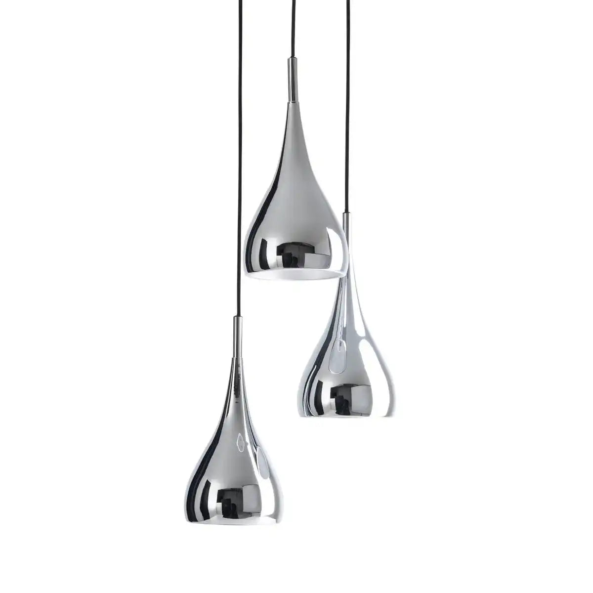 3-er Pendelleuchte "STYLE", Retro Klassiker Pendellampe aus chromglänzendem Metall mit E27-Fassungen, Schirm Ø16 cm, Gesamt Ø30 cm, ideal für Esszimmer, Wohnzimmer und Küche.